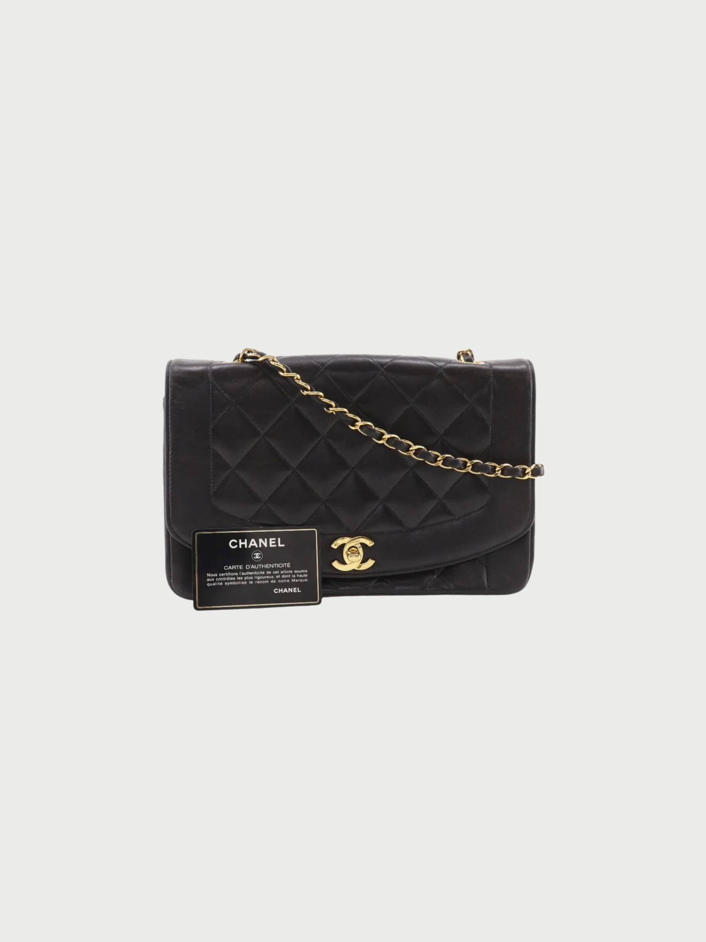 Chanel 1991–1994 Black Lambskin Diana Matelassé Shoulder Bag