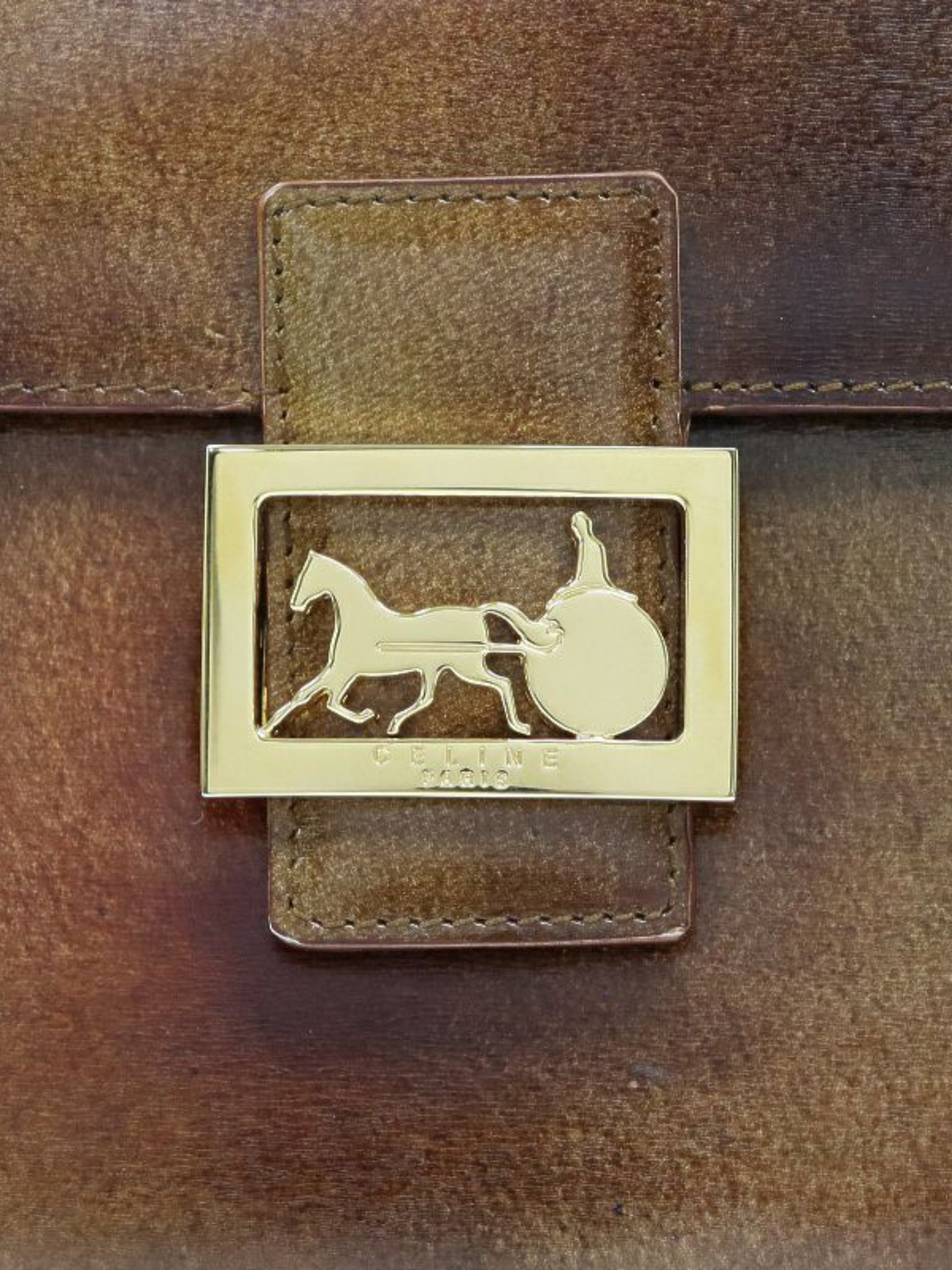 Celine 1990s Brown Leather Horse Carriage Hardware 2Way Bag