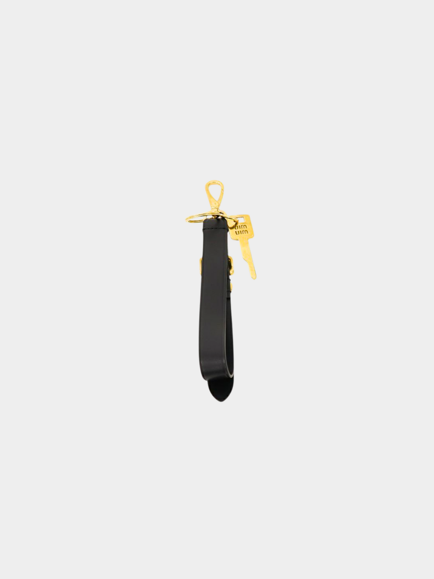 Miu Miu 2010s Black Leather and Gold Buckle Keychain Charm