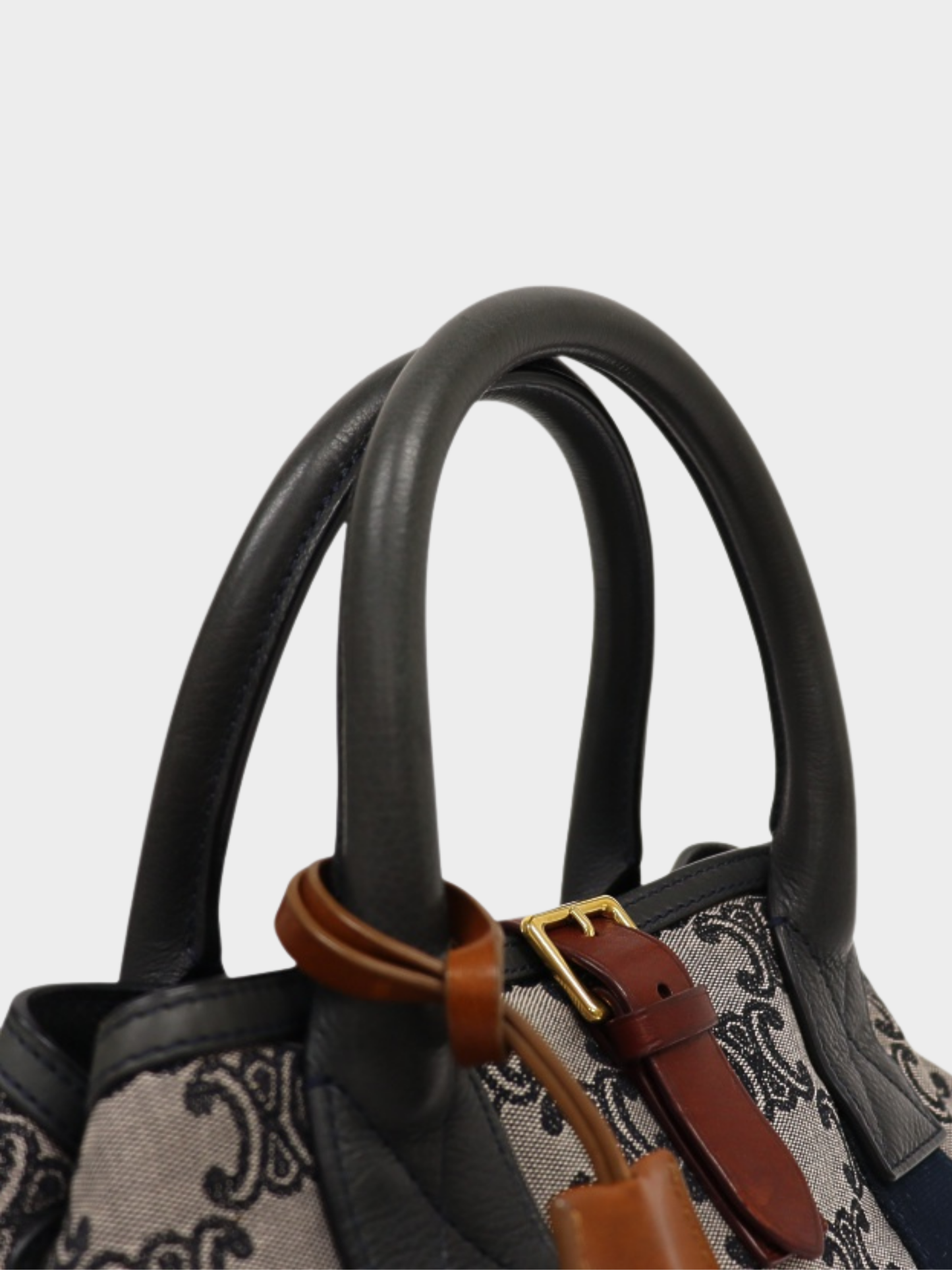Celine 2000s Brown Navy Macadam Canvas Leather Handbag