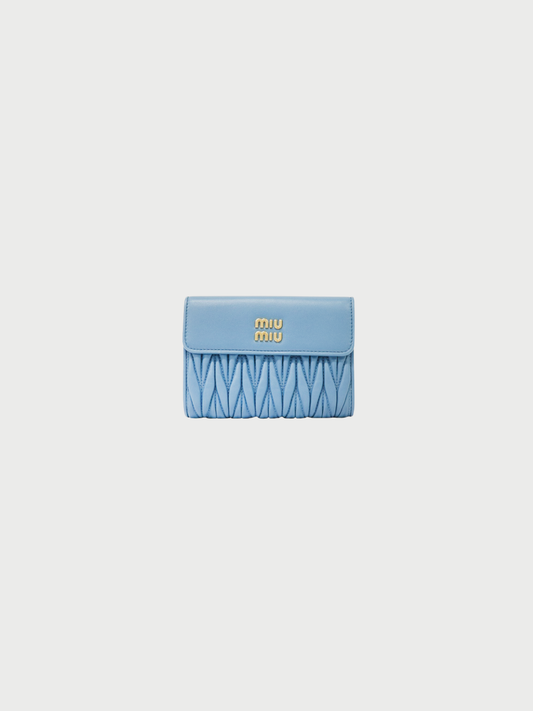 Miu Miu 2020s Blue Leather Matelassé Wallet