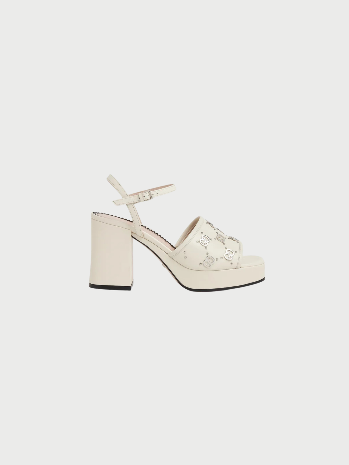 Gucci 2020s Ivory Leather Janaya GG Studded Platform Sandals