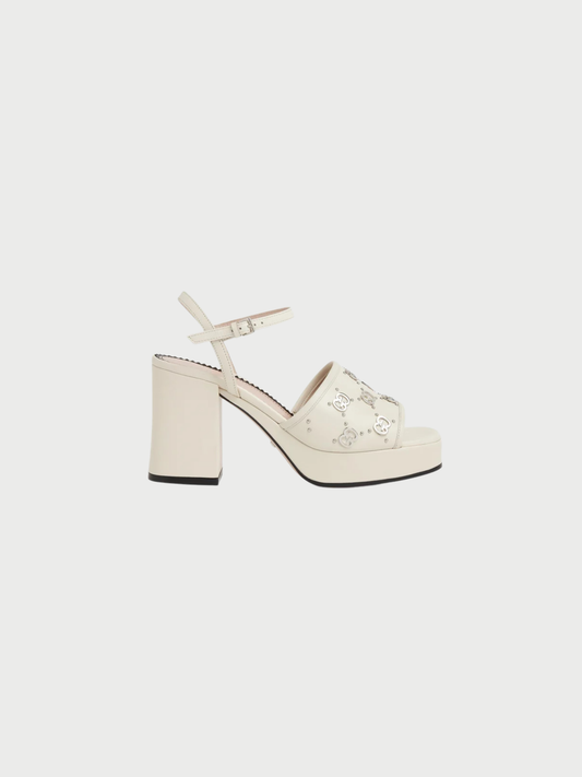 Gucci 2020s Ivory Leather Janaya GG Studded Platform Sandals