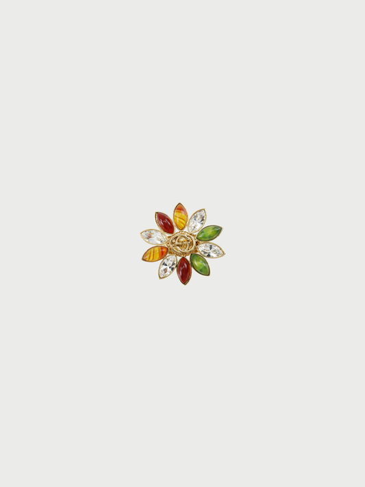Gucci 2010s Gold Plated Metal Interlocking G Flower 3 Row Ring