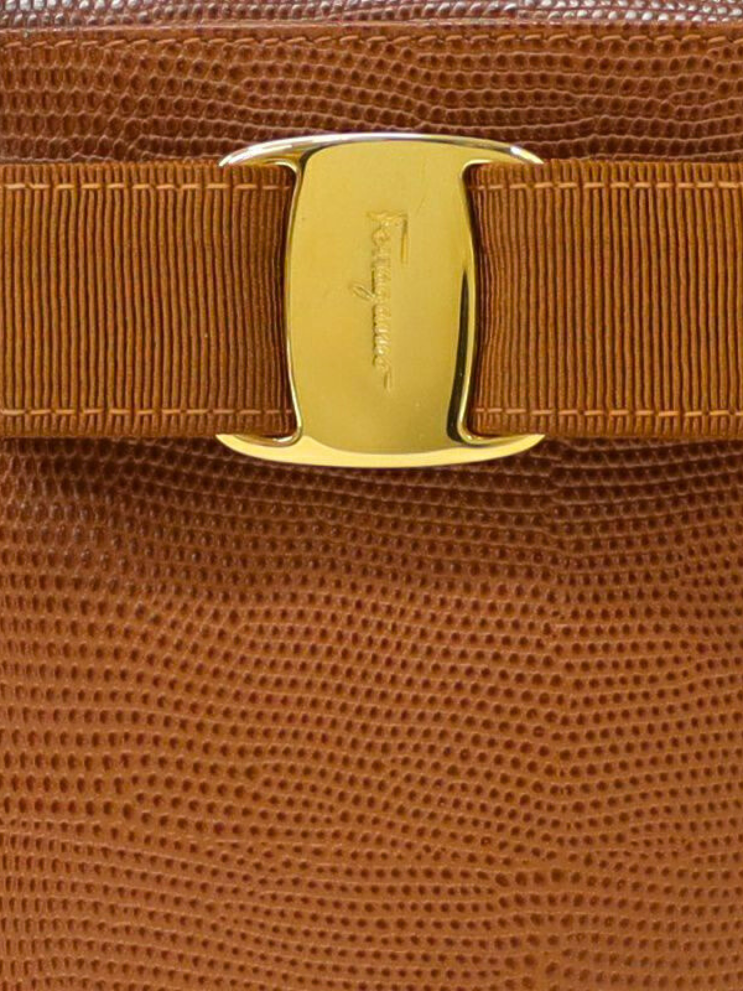 Salvatore Ferragamo 2000s Brown Lizard-Embossed Leather Vara Handbag