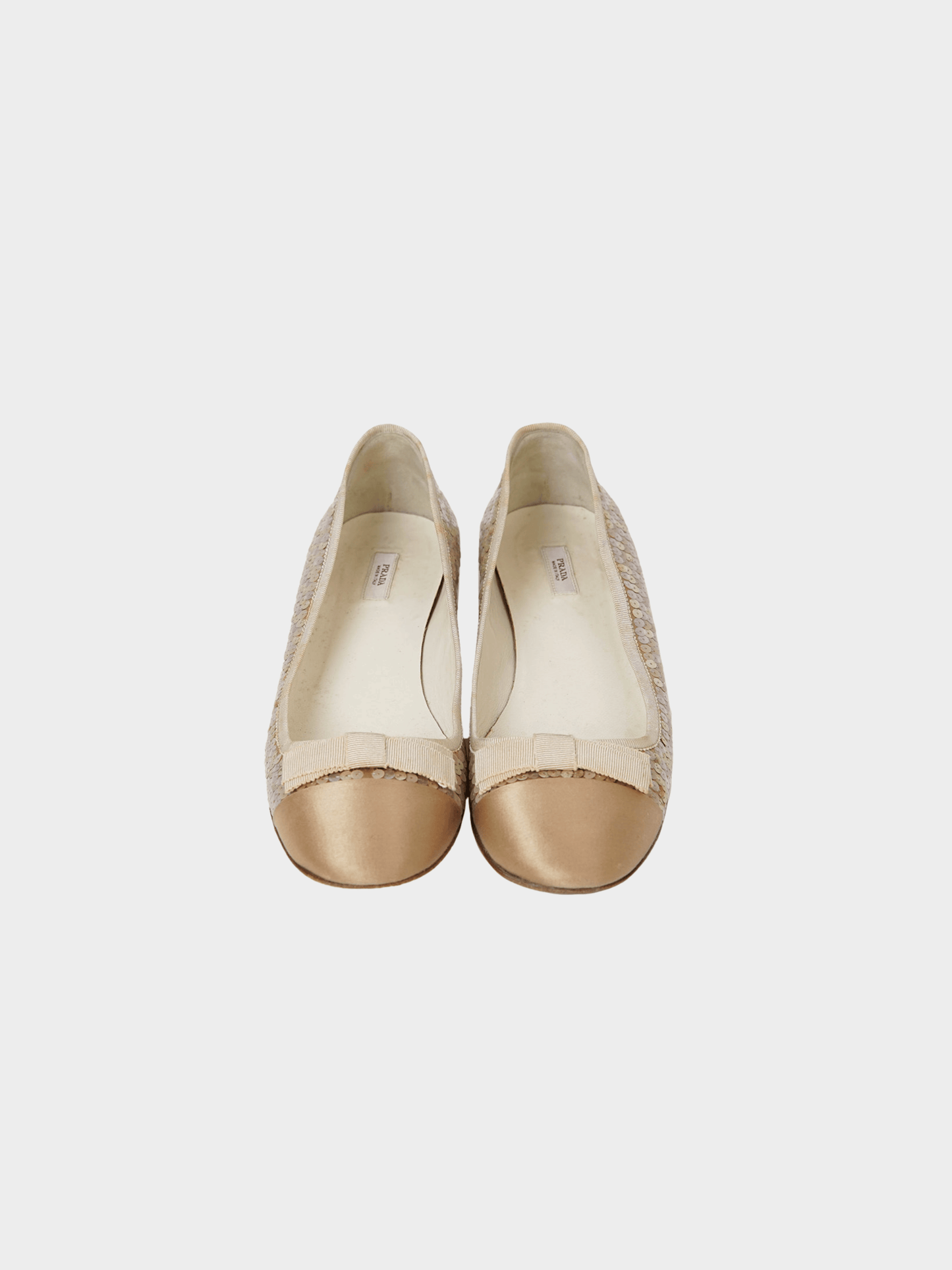Prada 2000s Beige Satin Sequin Ballerina Flats