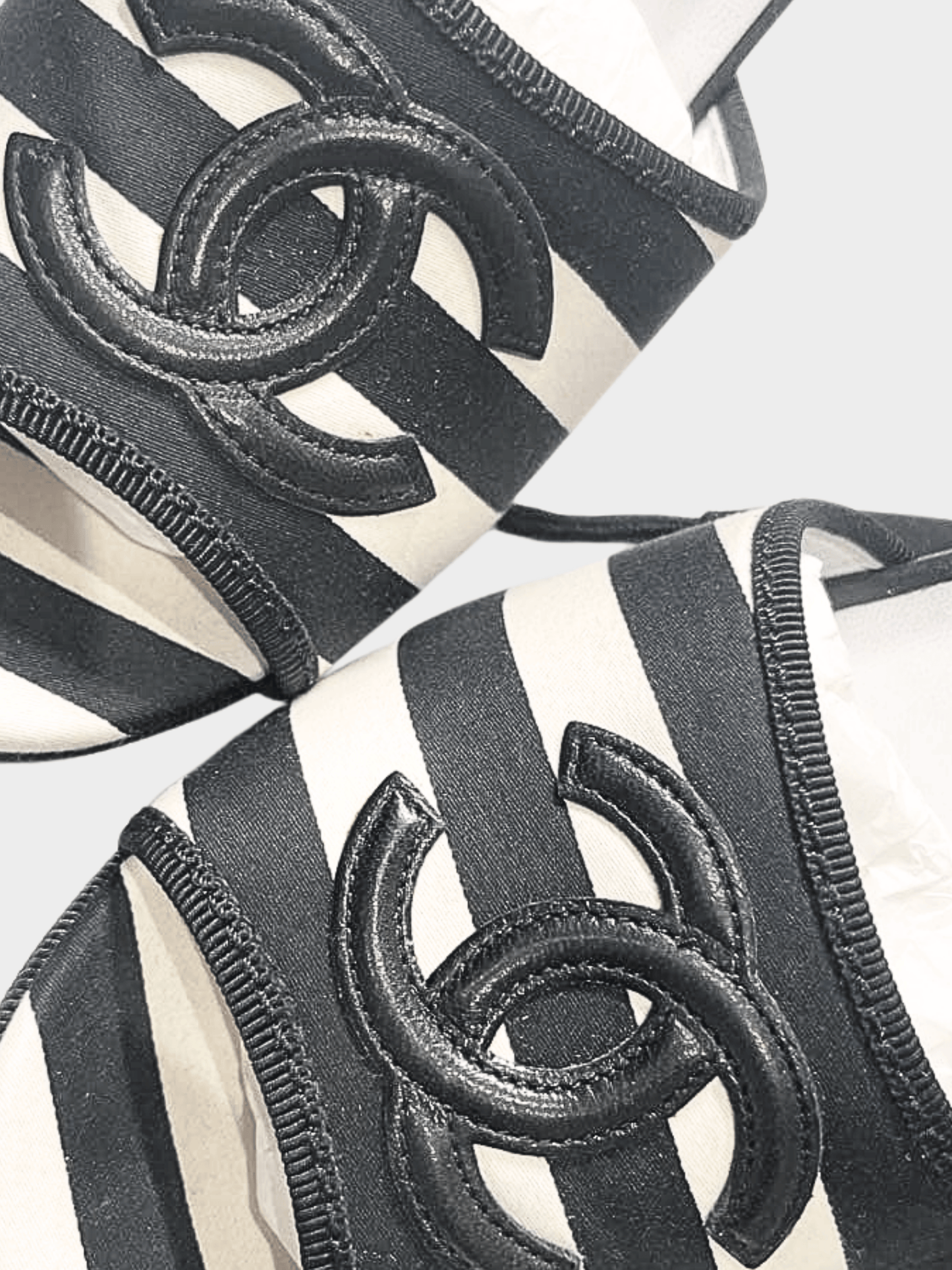 Chanel Cruise 2010 Black and White Striped Wedge Sandals