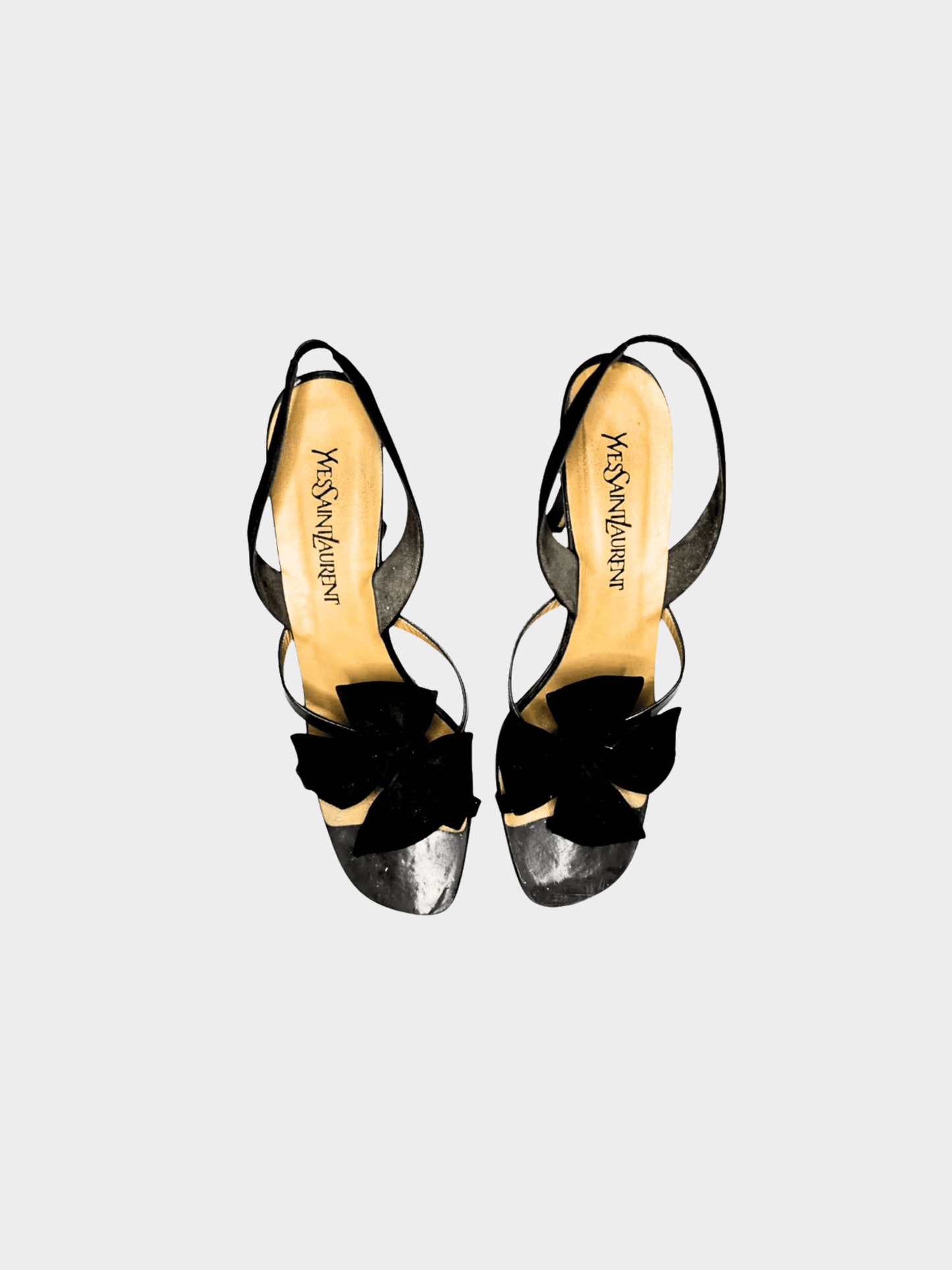 Yves Saint Laurent 2000s Black Floral Leather Sandal Heels