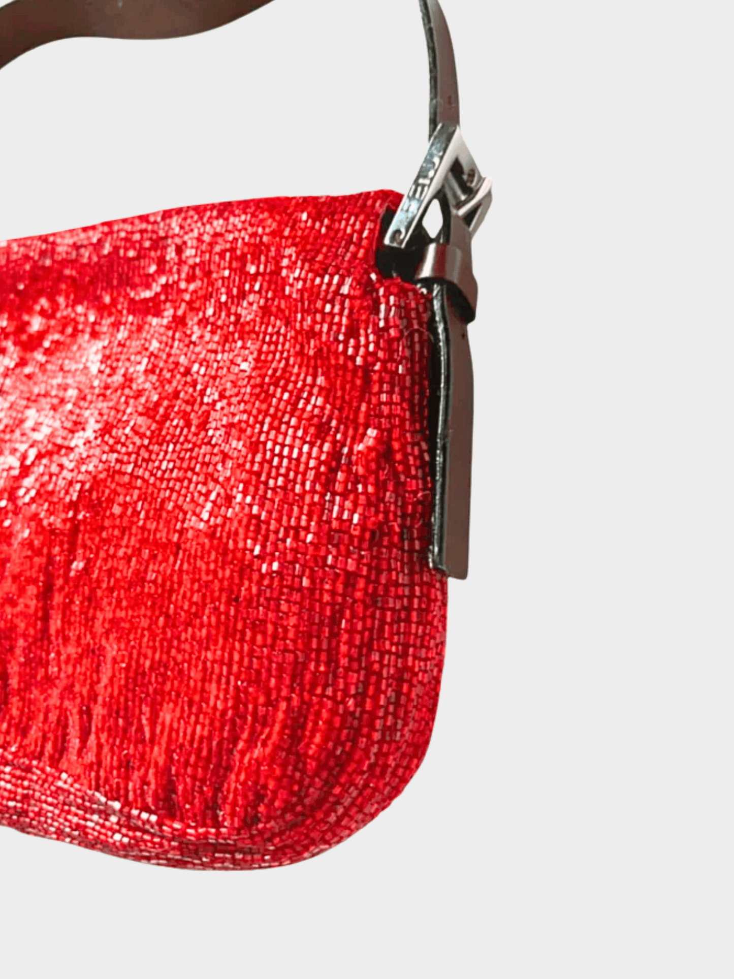 Fendi 2000s Cherry Red Beaded Baguette Bag