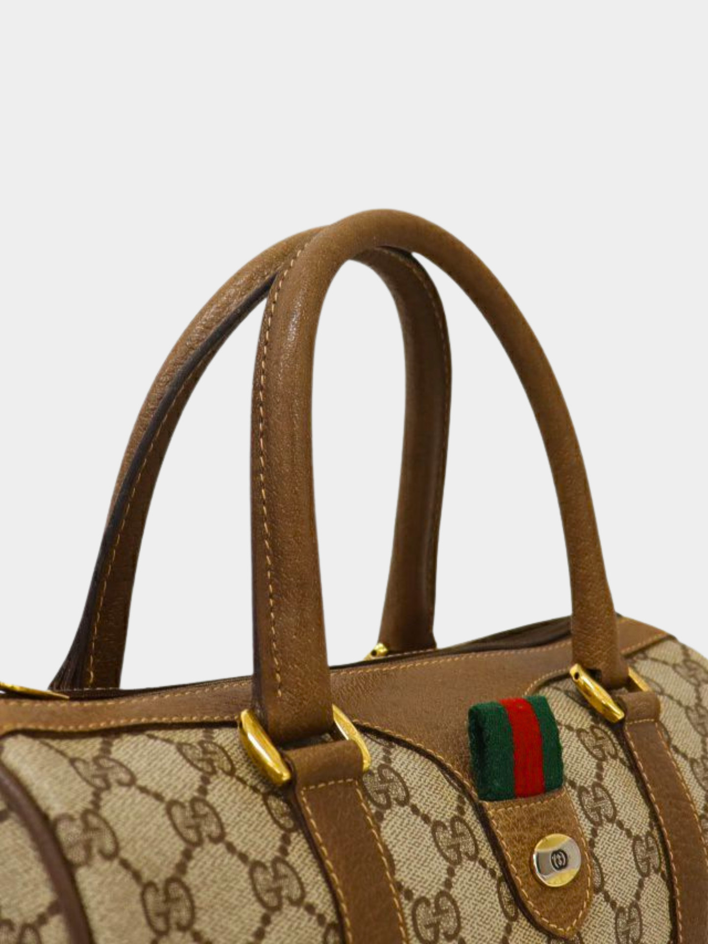 Gucci 1990s Beige and Brown Sherry Line GG Boston Bag