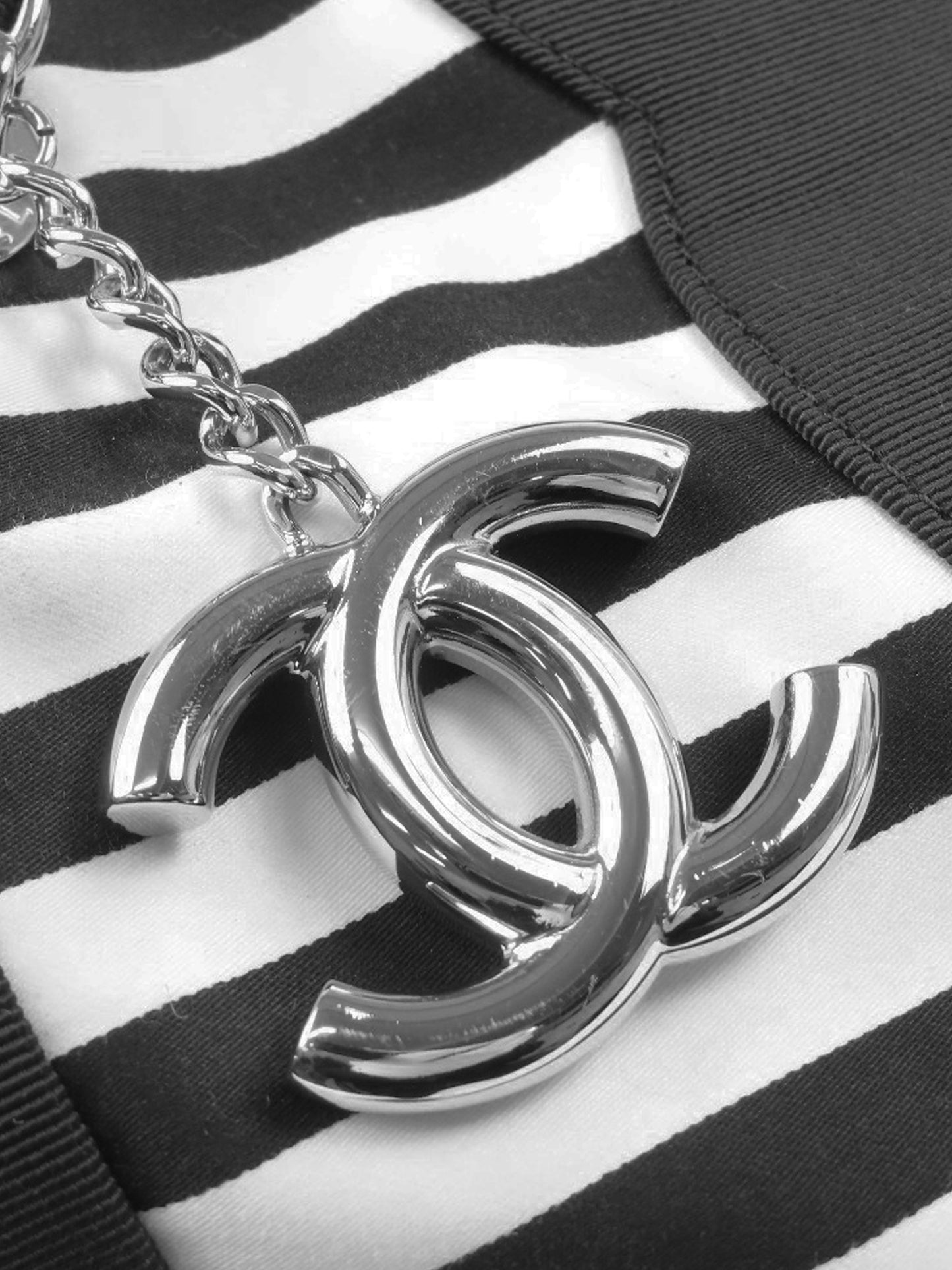 Chanel 2009-2010 Black and White Stripe Shopping Tote Bag