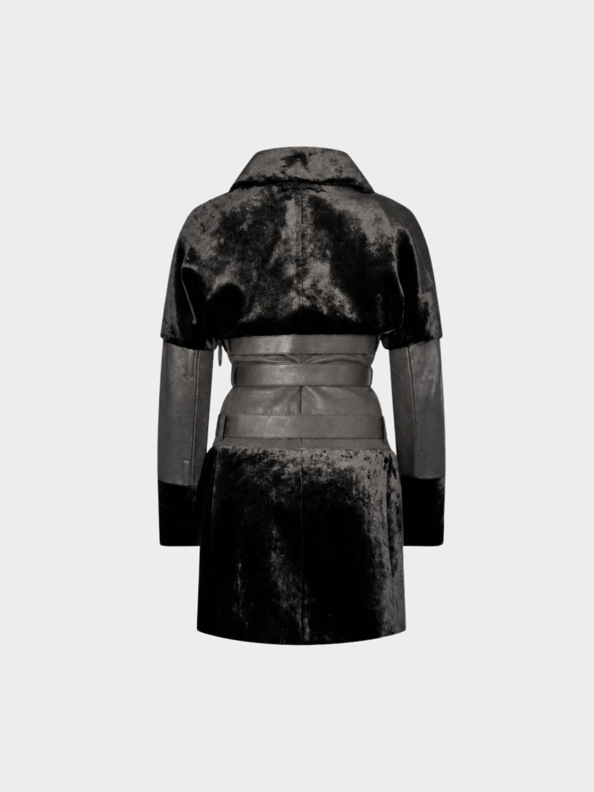 Jean Paul Gaultier 1990s Black Velvet & Leather Belted Trench Coat