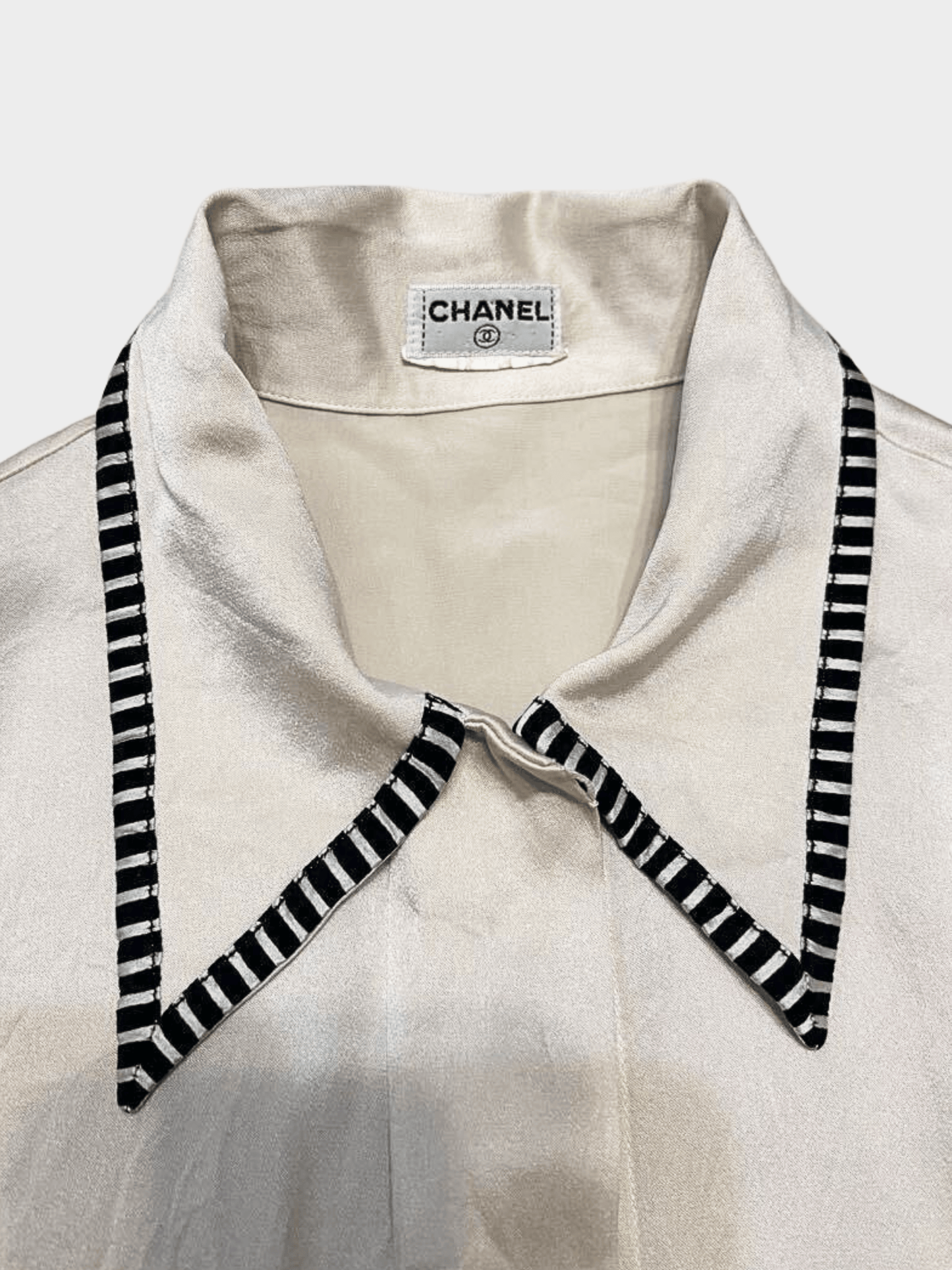 Chanel SS 1995 Cream Silk Long Sleeve Button Down Top