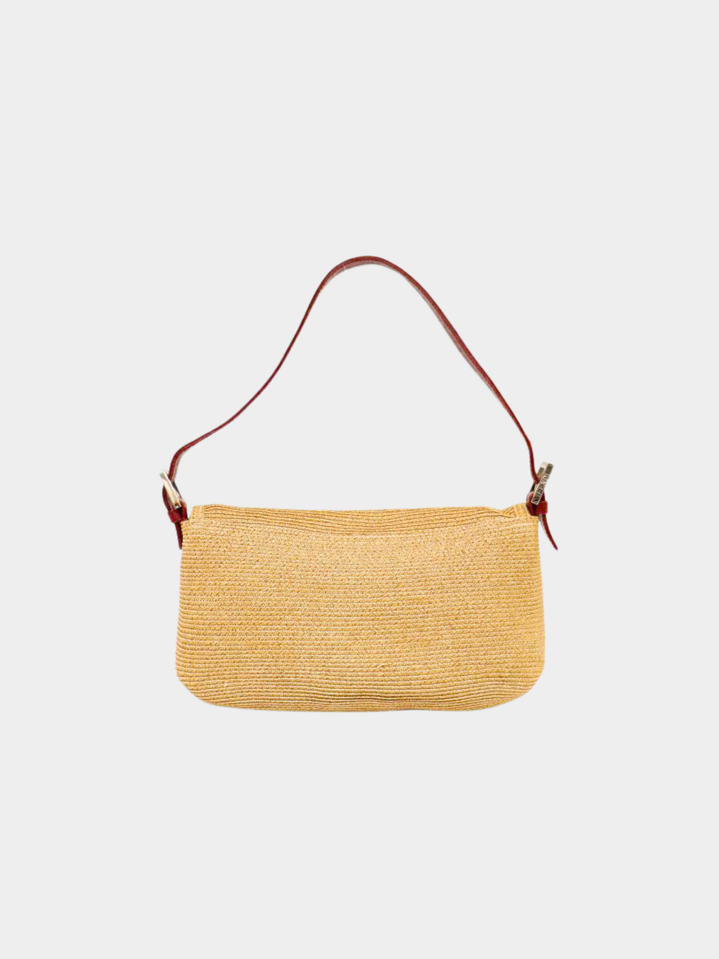 Fendi 2000s Beige and Red Raffia Baguette Bag