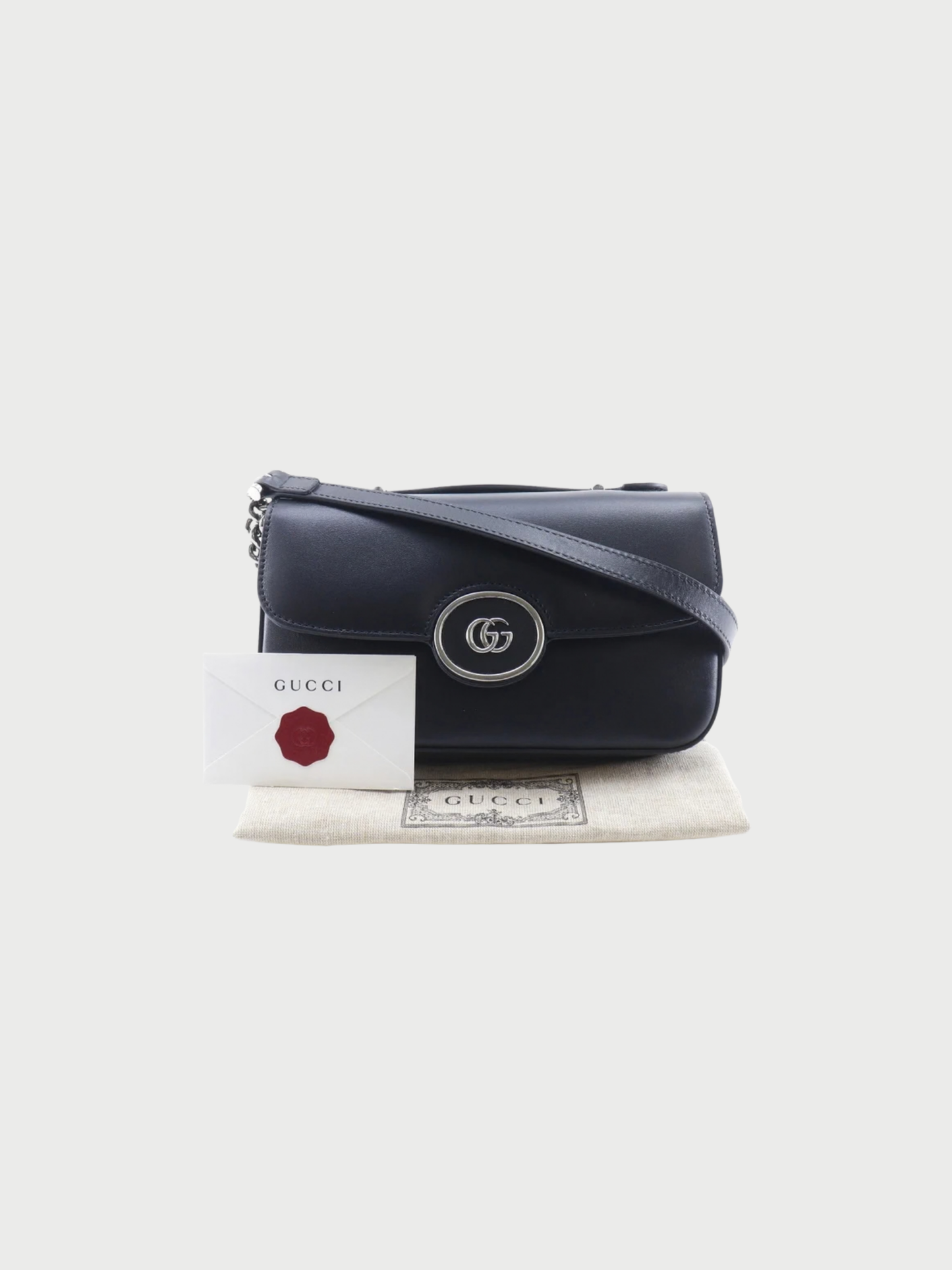 Gucci 2020s Black Leather Petite GG 2Way Shoulder Bag