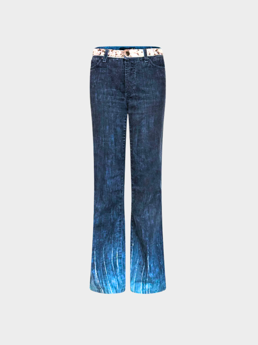 Roberto Cavalli 2000s Blue Rhinestone Denim Pants