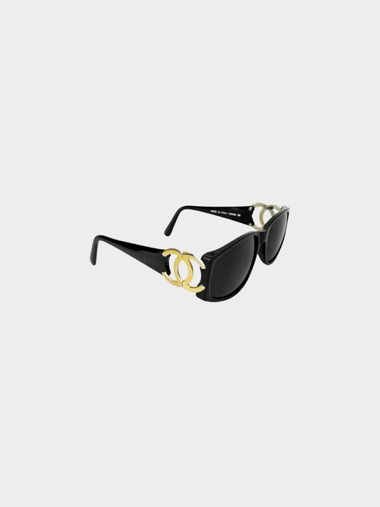 Chanel 2000s Black CC Rectangular Cat Eye Sunglasses