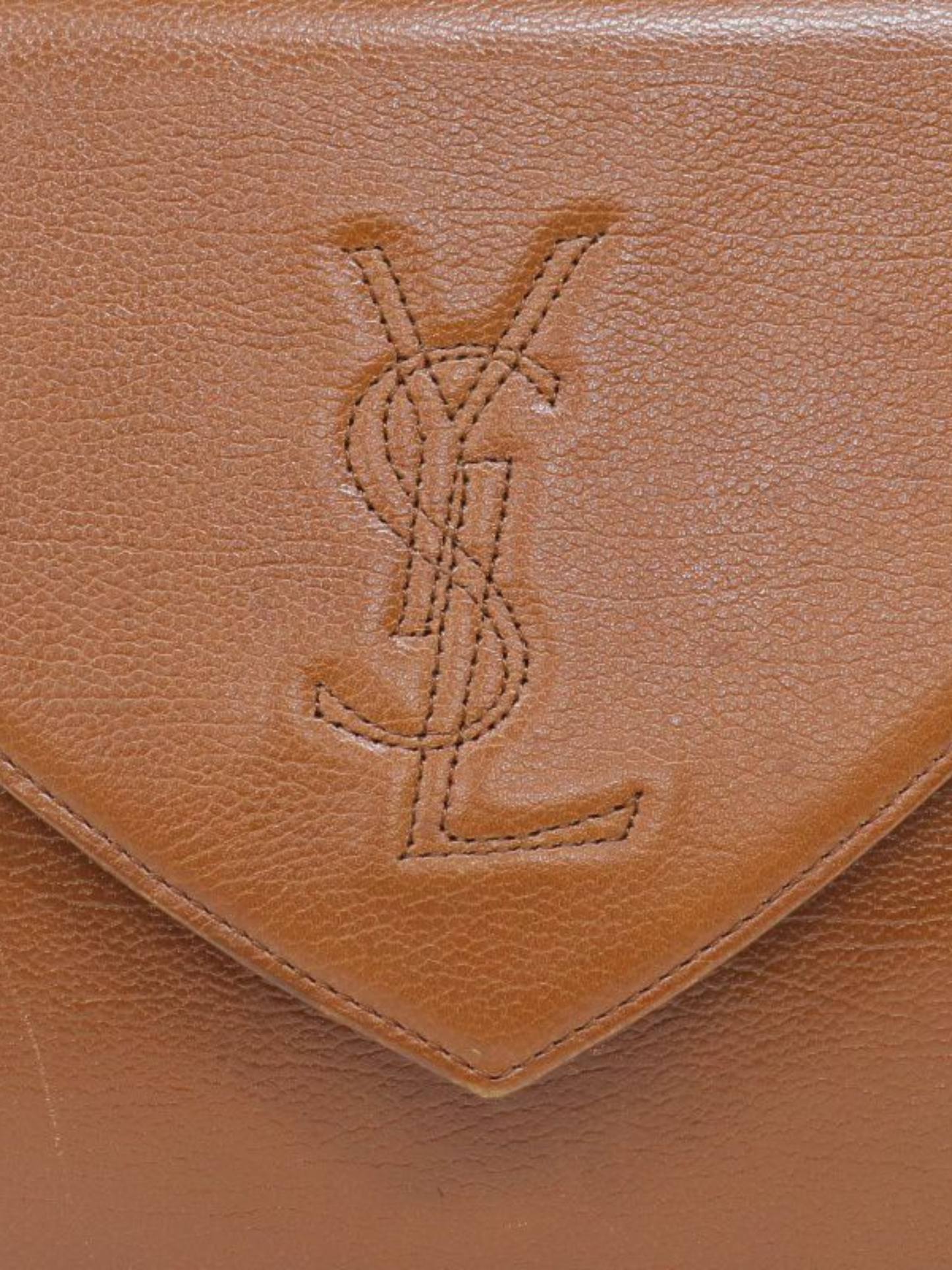 Yves Saint Laurent 1990s Brown Logo Stitch Leather Handbag