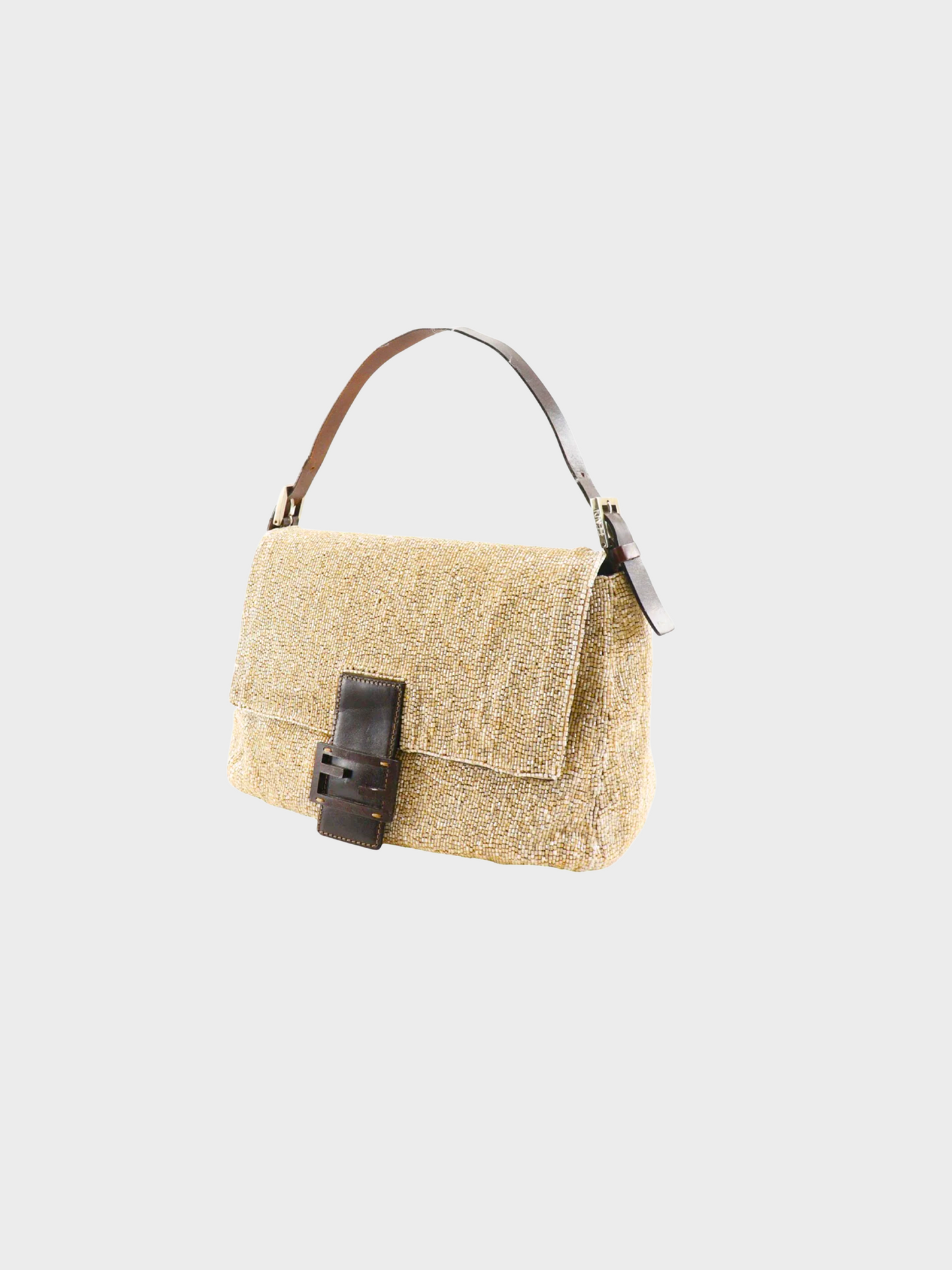 Fendi 2000s Beige Beaded Mamma Baguette Bag
