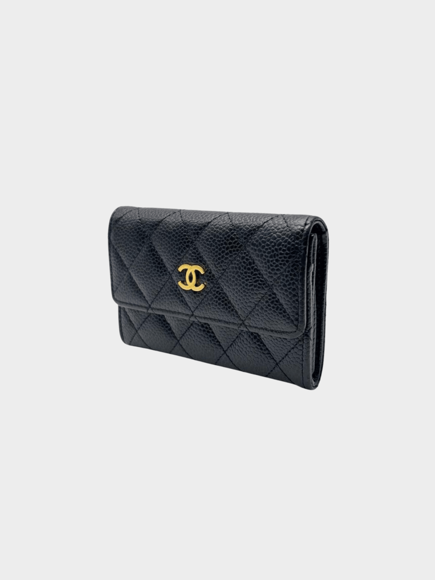 Chanel 1990s Black Quilted Caviar Leather Flap Card Holder