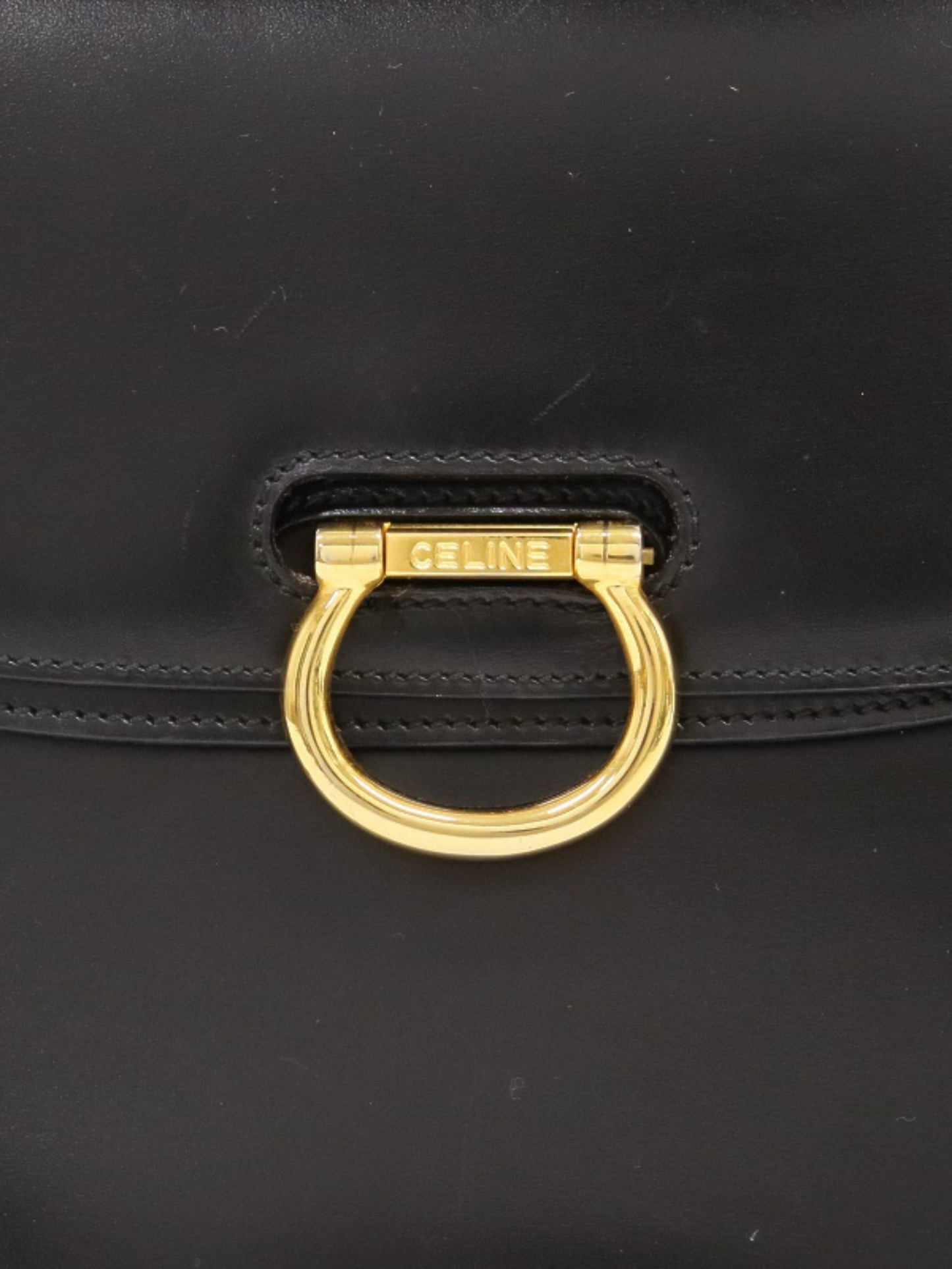 Celine 2000s Black Leather Double Flap Handbag