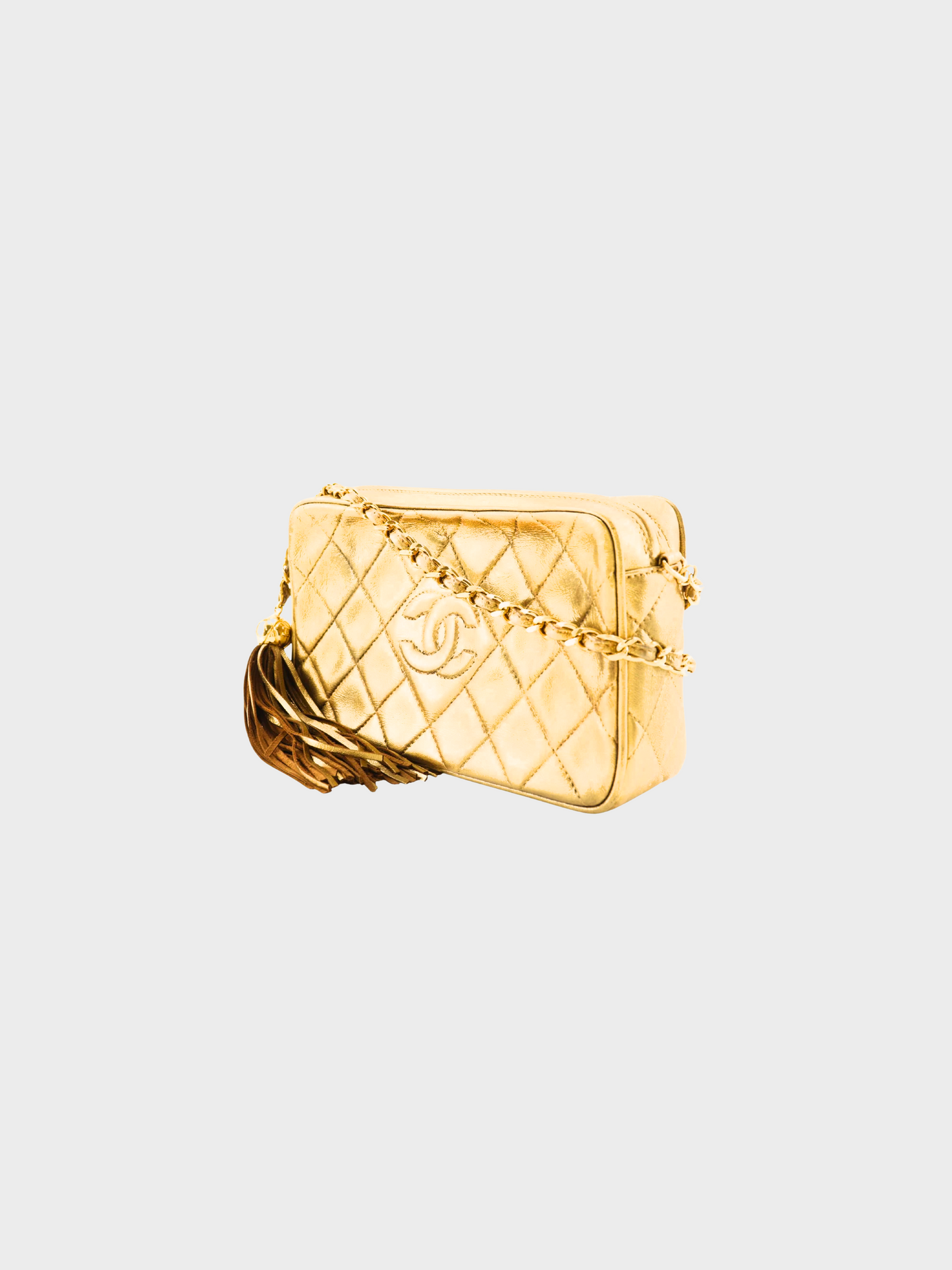 Chanel 1991-1994 Gold Matelasse Fringe Chain Shoulder Bag