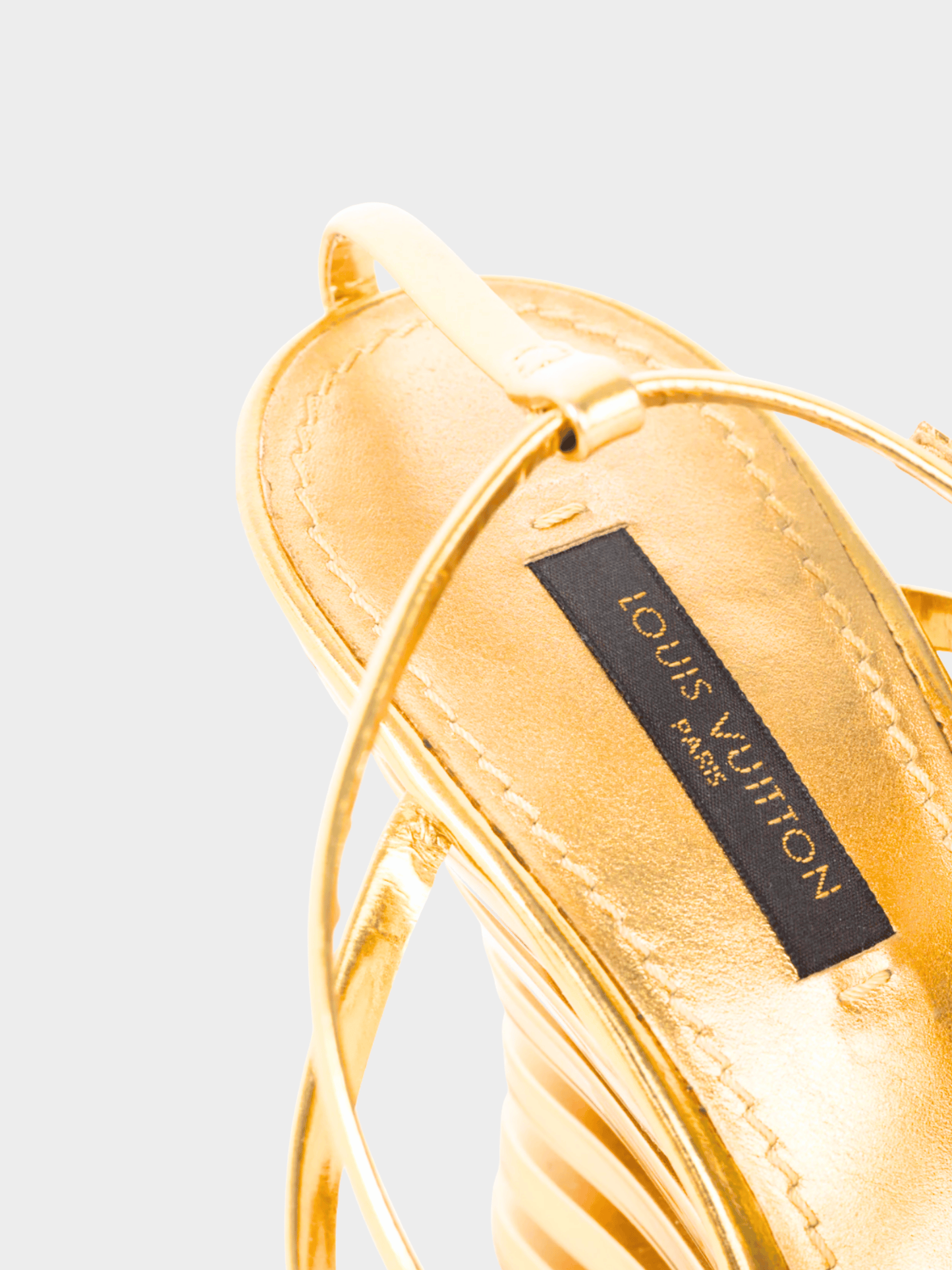 Louis Vuitton 2000s Metallic Gold Leather Cut-out Wedge Sandals