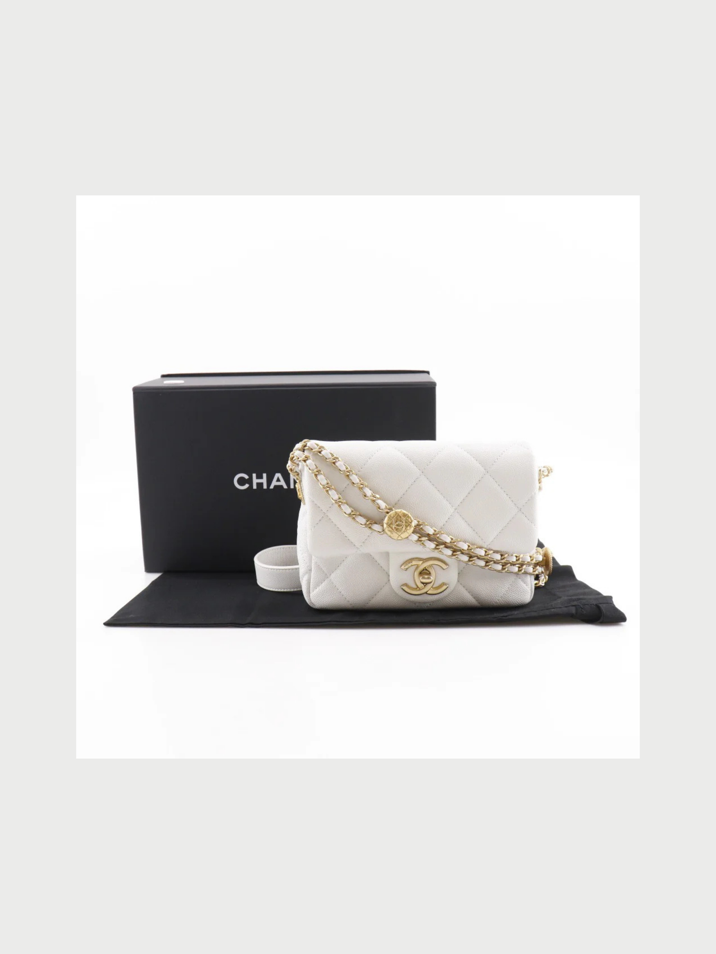 Chanel 2010s White Caviar Leather Matelassé Flap Shoulder Bag