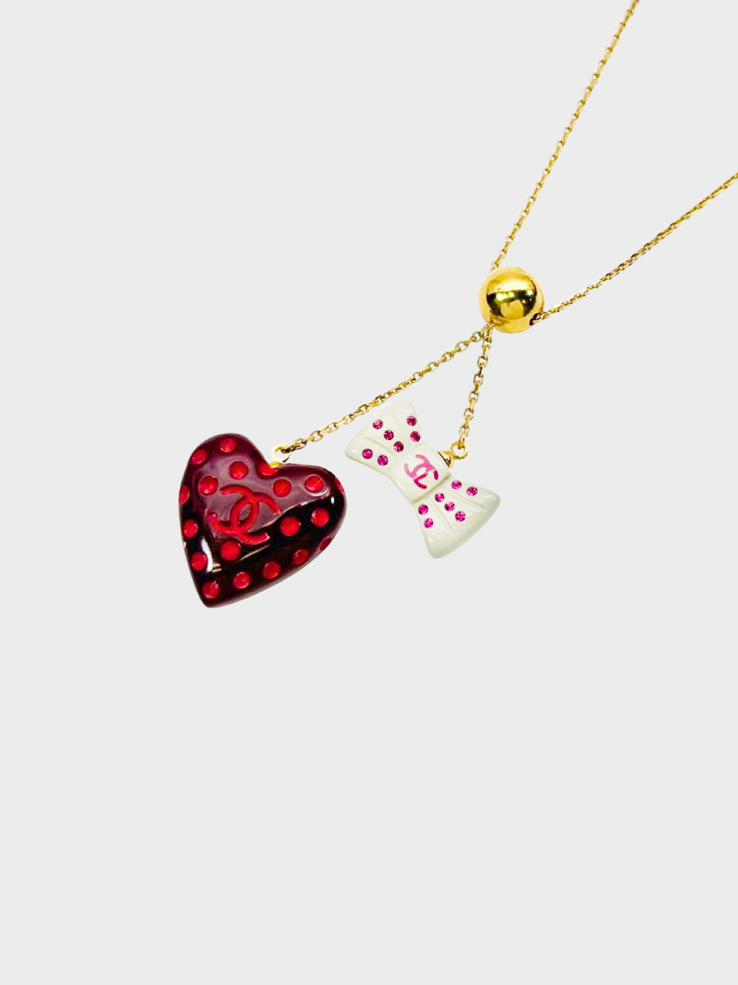 Chanel 2002 Spring Heart Ribbon CC Necklace