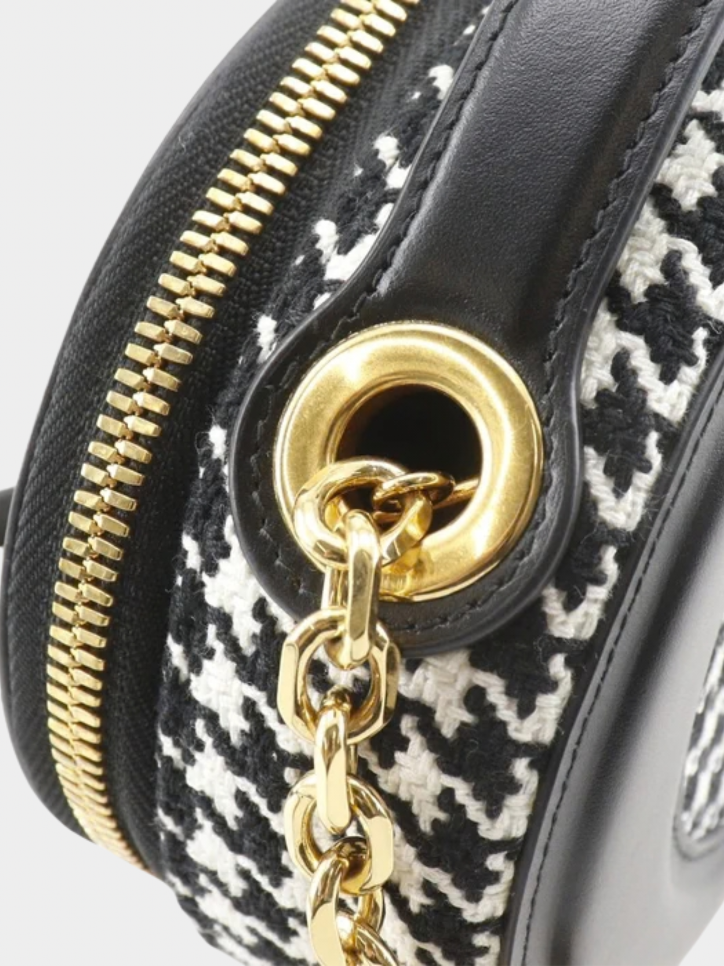 Christian Dior 2020s Black White Canvas Leather CD Signature Houndstooth Camera Bag