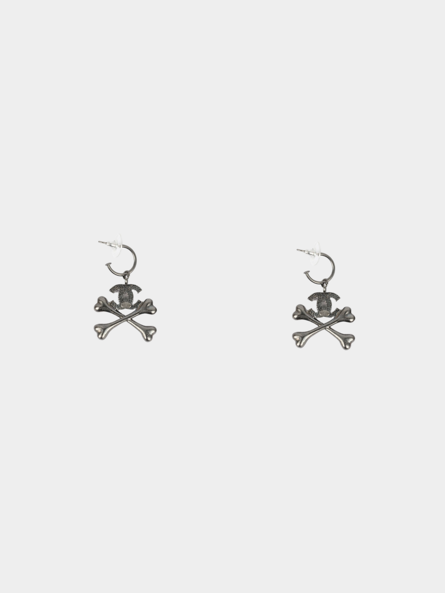 Chanel FW 2003 Skull Bone Dark Silver Earrings
