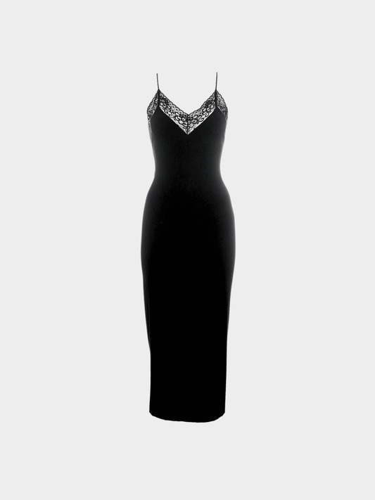 Dolce and Gabbana 1990s Black Silk Lace Evening Dress
