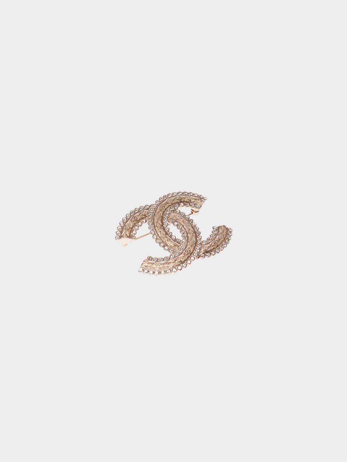 Chanel 2000s Gold Metal Rhinestone CC Brooch
