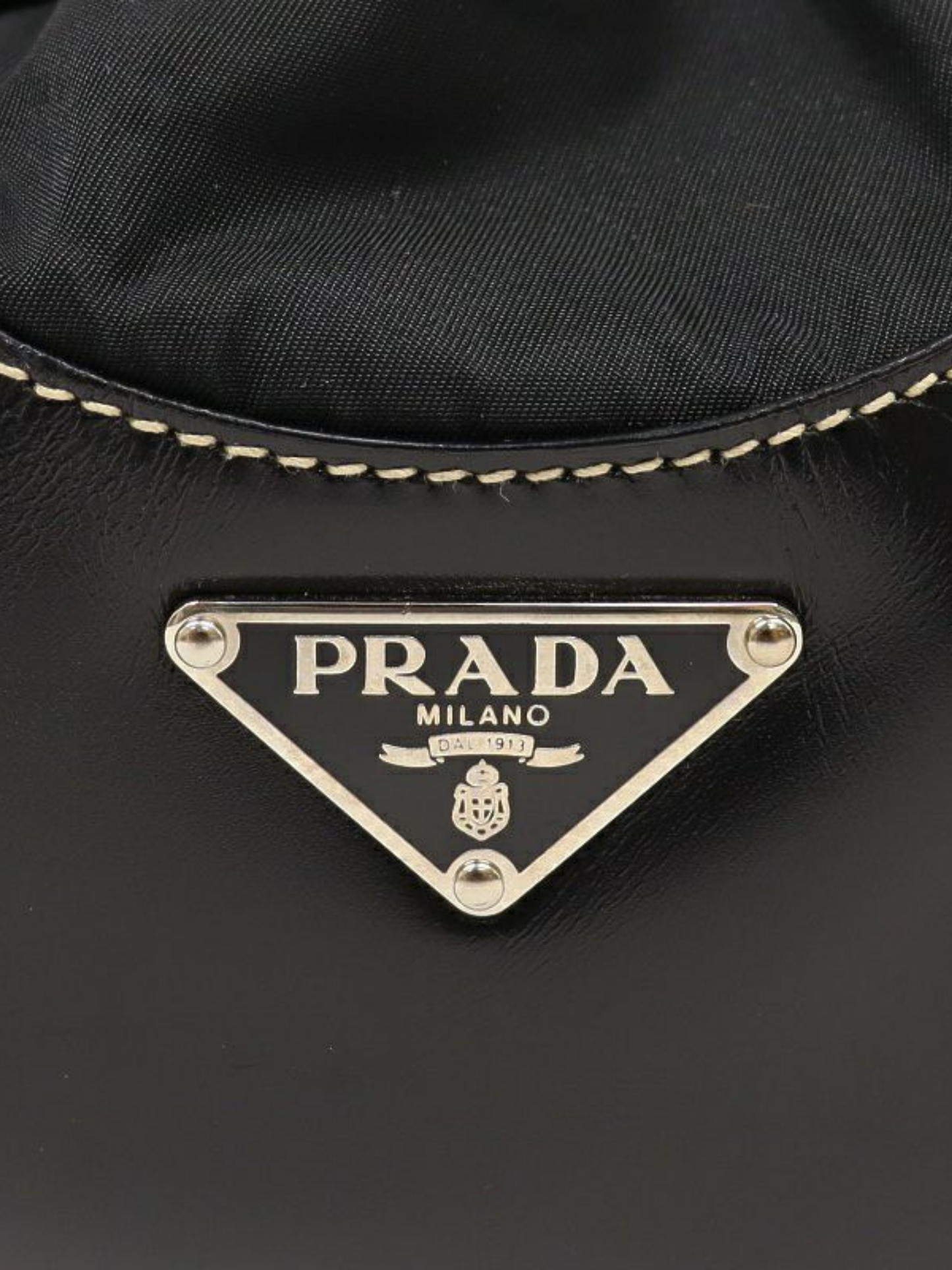 Prada 2000s Black Triangle Logo Nylon Leather Handbag
