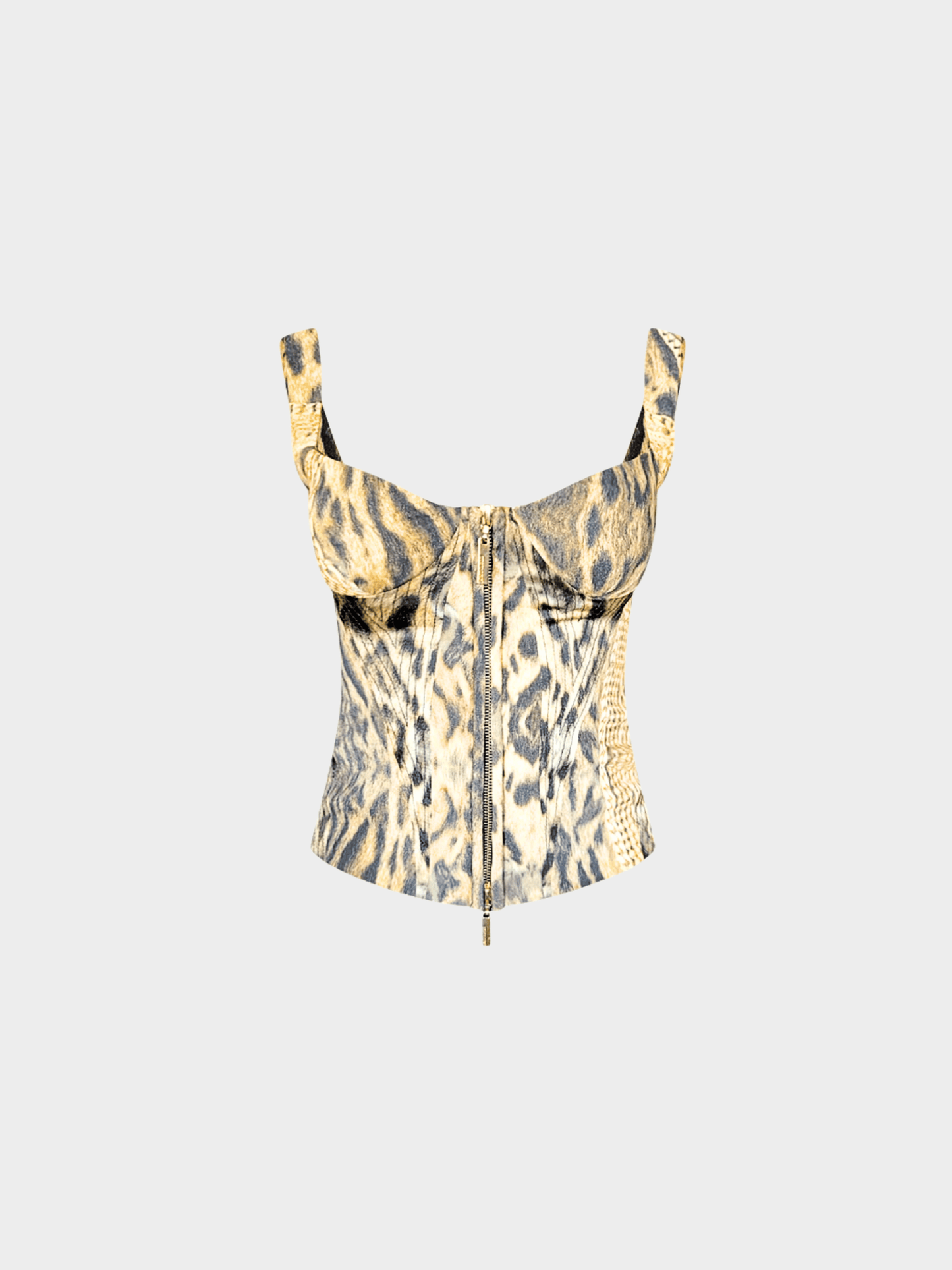 Roberto Cavalli 2003 Silk Laced Animal Print Corset