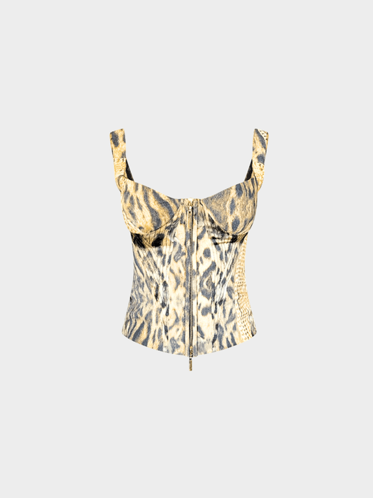 Roberto Cavalli 2003 Silk Laced Animal Print Corset
