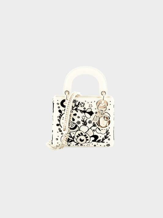 Christian Dior 2018 White Lady Dior Bag Beaded Leather Mini