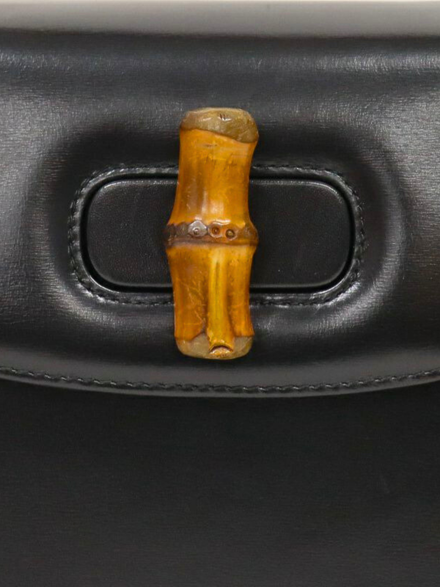 Gucci 1990s Black Bamboo Leather Turn Lock 2-Way Bag