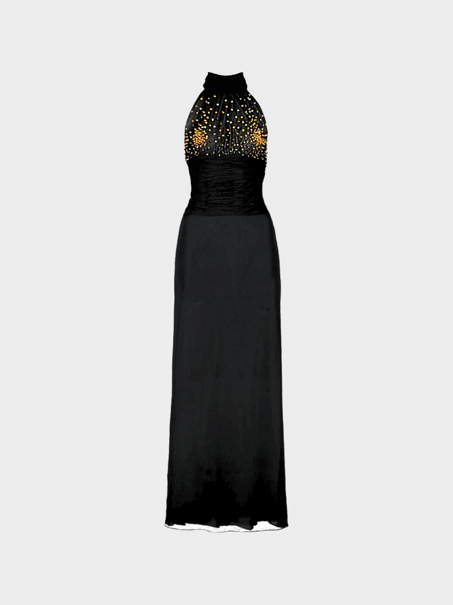 Loris Azzaro 1970s Black Embroidered Halter Dress