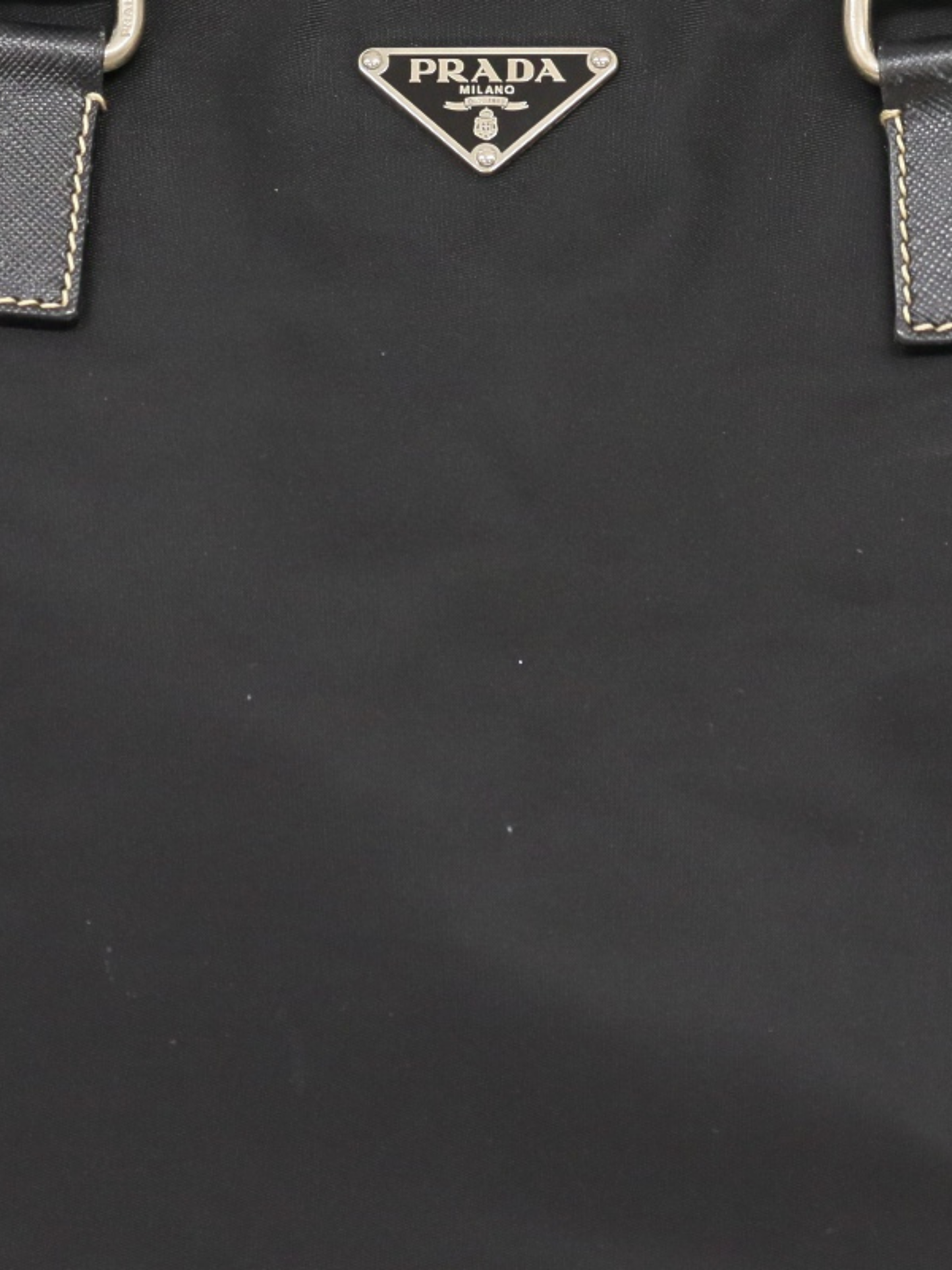 Prada 2000s Black Nylon Leather Triangle Logo Tote Bag