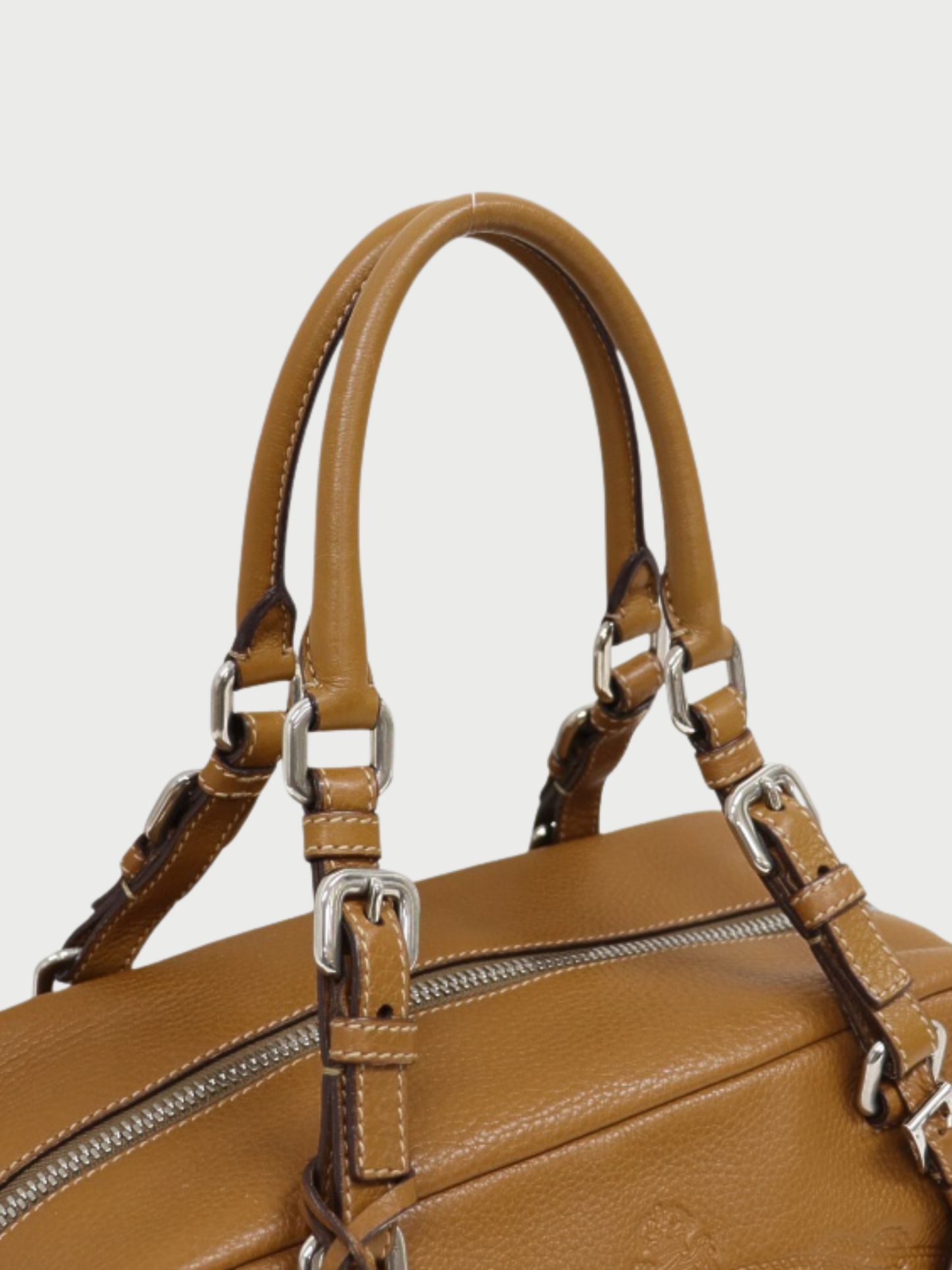 Prada 2000s Brown Leather Logo Embossed Handbag