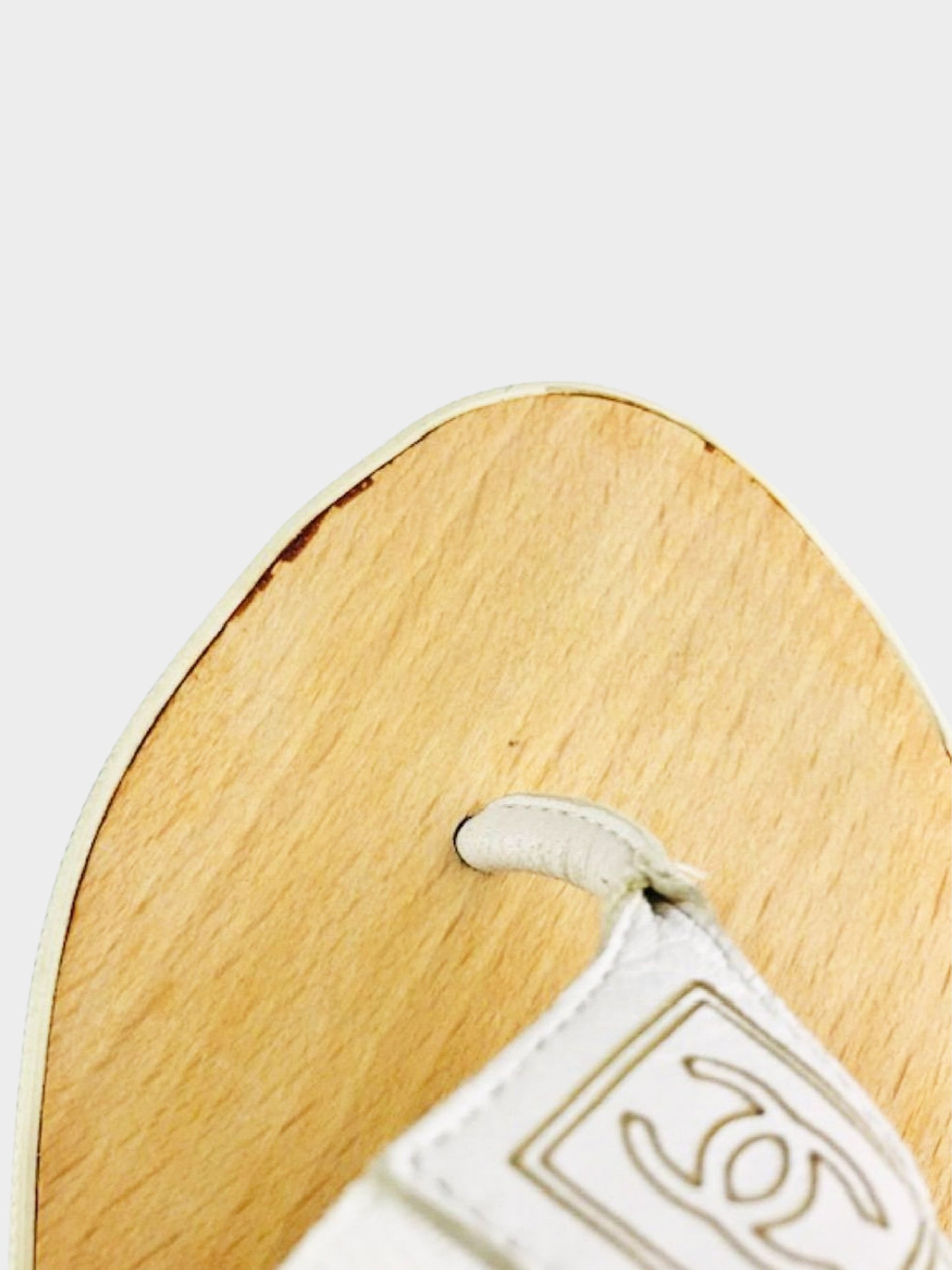 Chanel Sport Mid-2000s White Canvas and Leather Wooden Thong Sandals