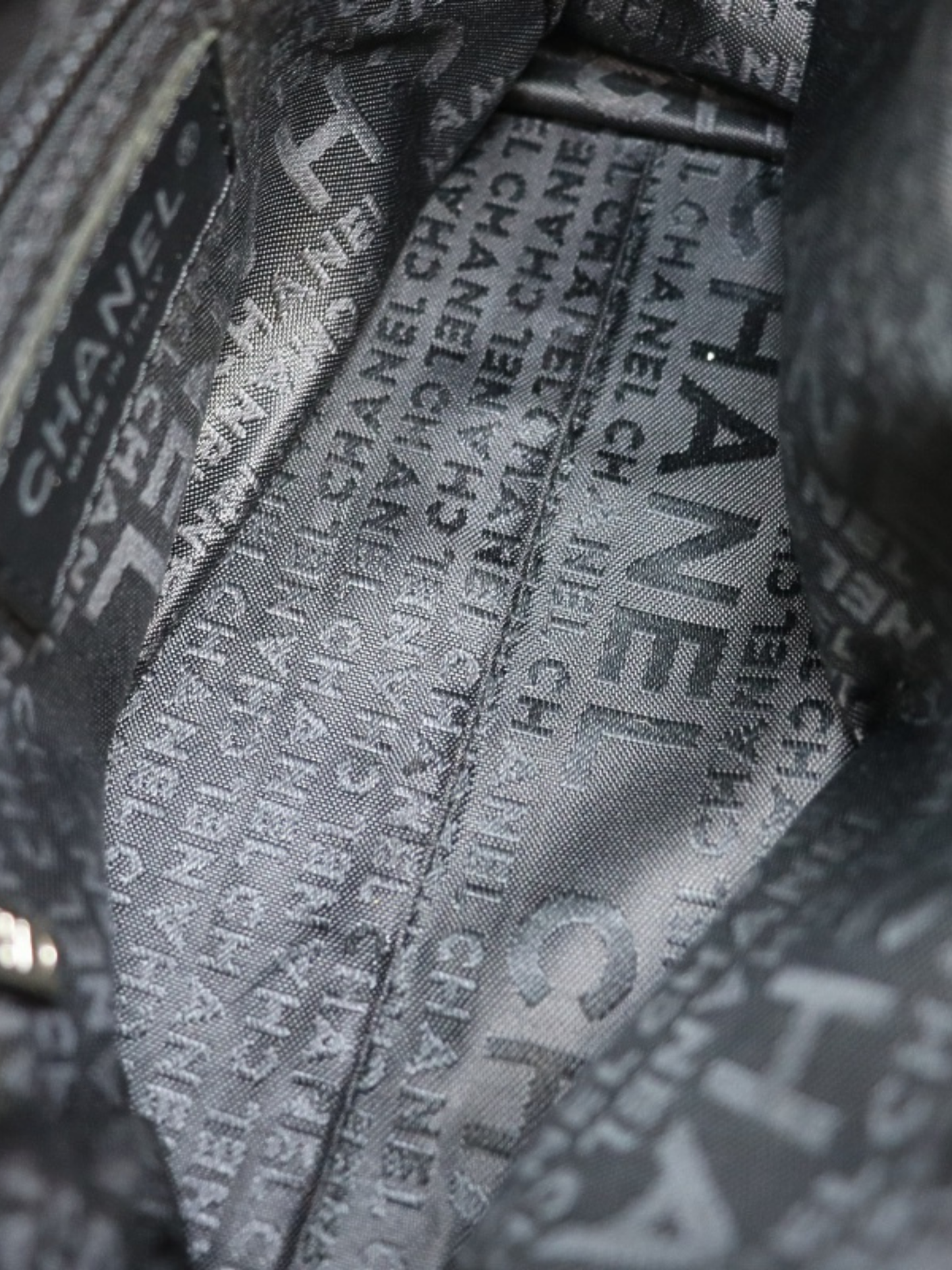 Chanel 2004 Black Ivory Cotton Leather Chain Shoulder Bag