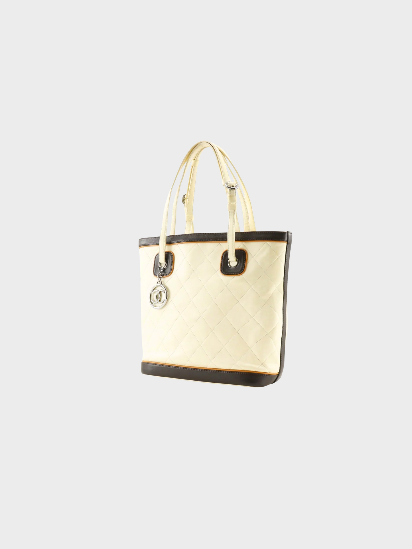 Chanel 2006-2008 Ivory Matelasse Quilted CC Charm Tote Bag