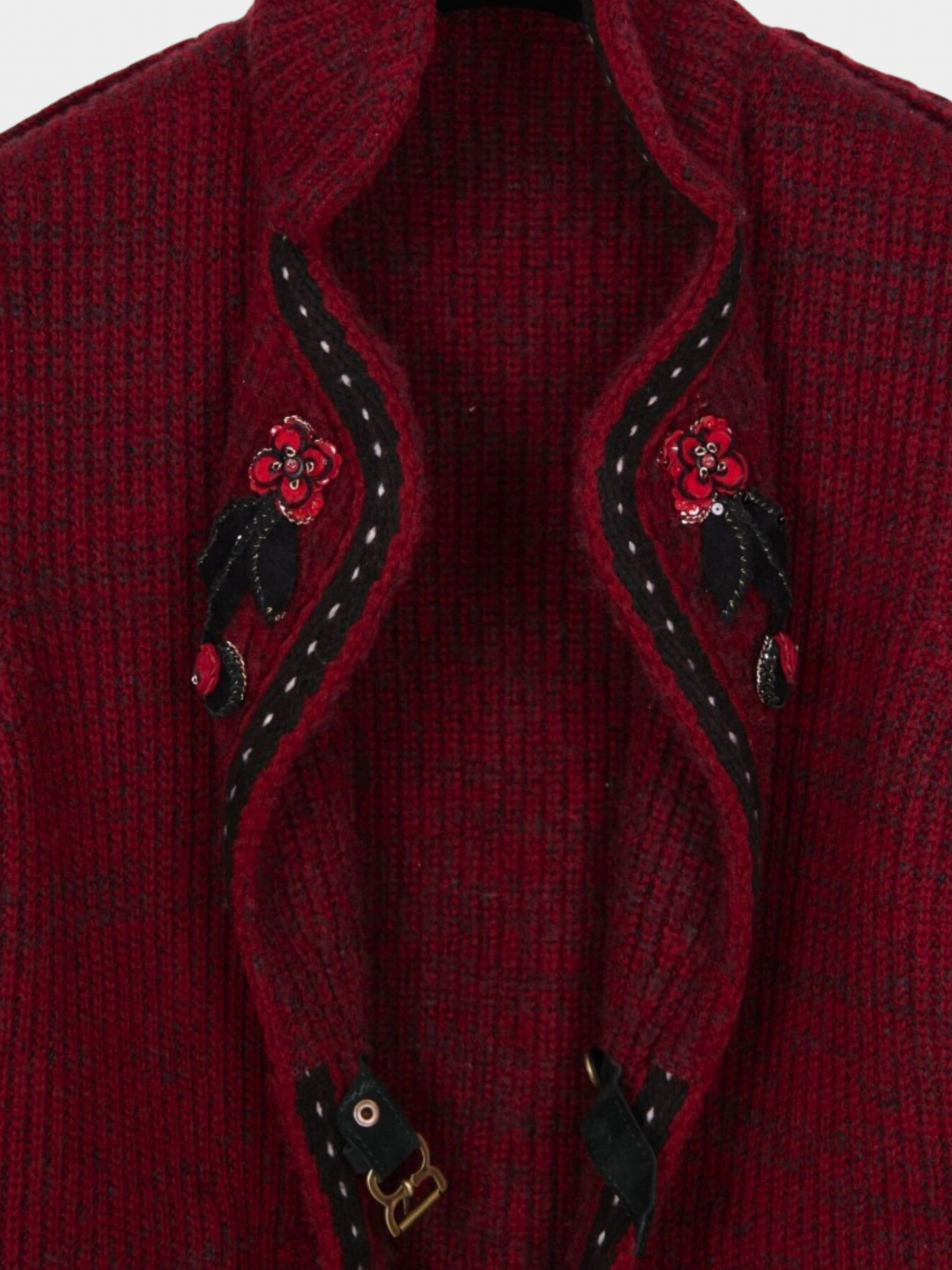 Chanel 2015 Berry Red Floral Embroidered Two-Pocket Jacket