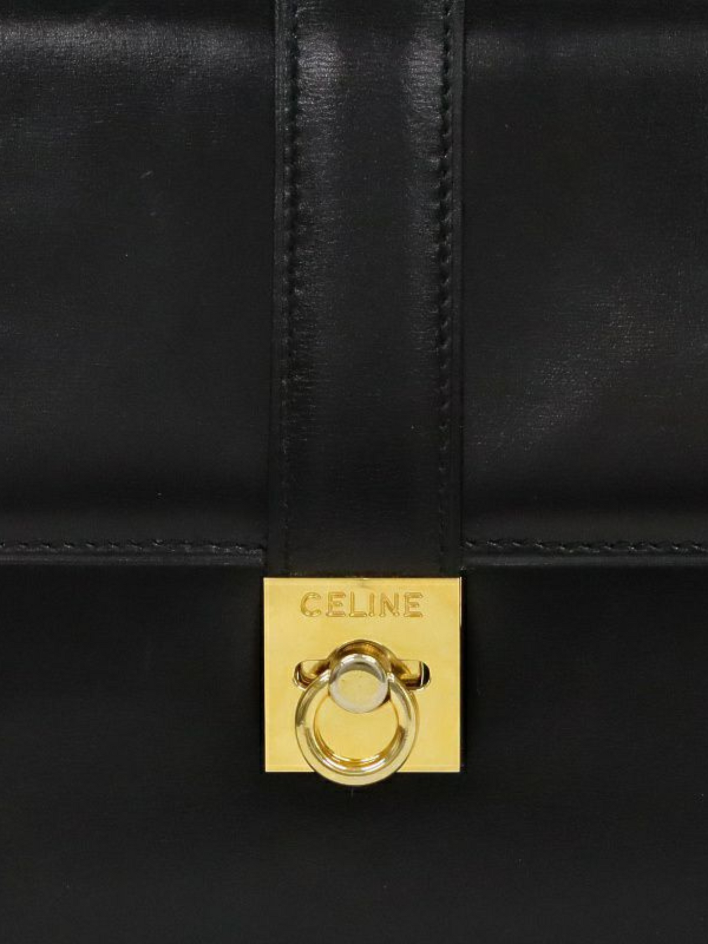 Celine 1990s Black Gancini Hardware Leather Handbag