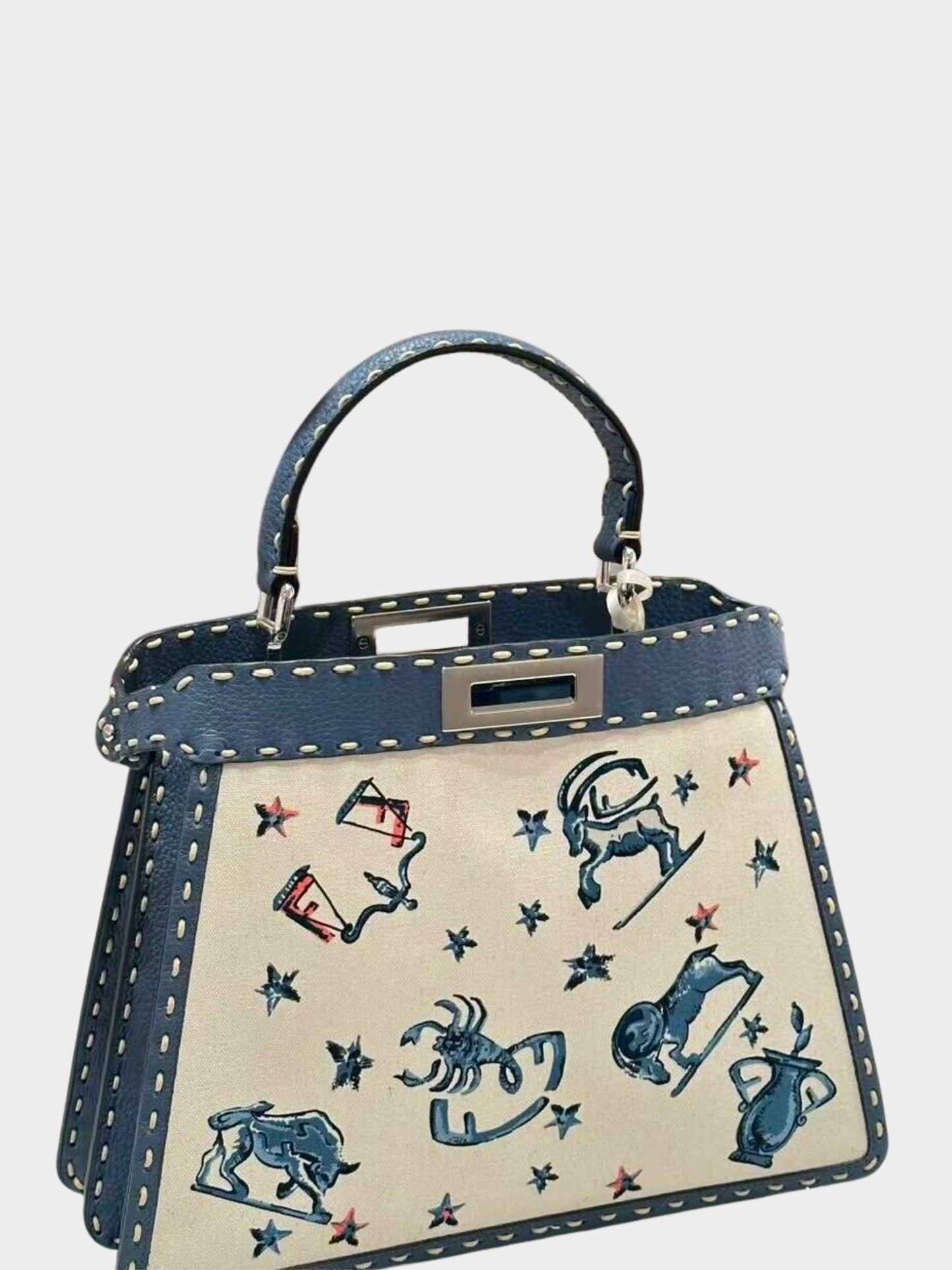 Fendi 2020s Blue and White Peekaboo ISeeU Limited Edition Aries Zodiac Bag