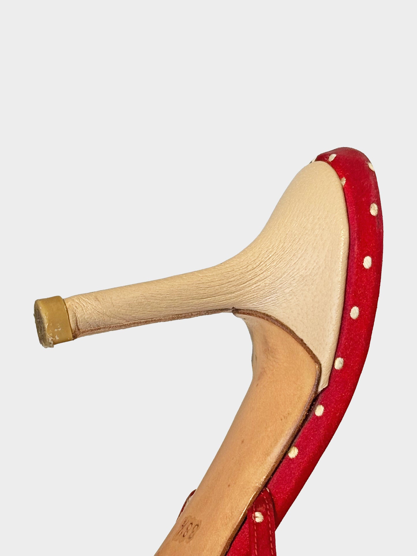 Valentino 2000s Red and White Polka Dot Floral Heels