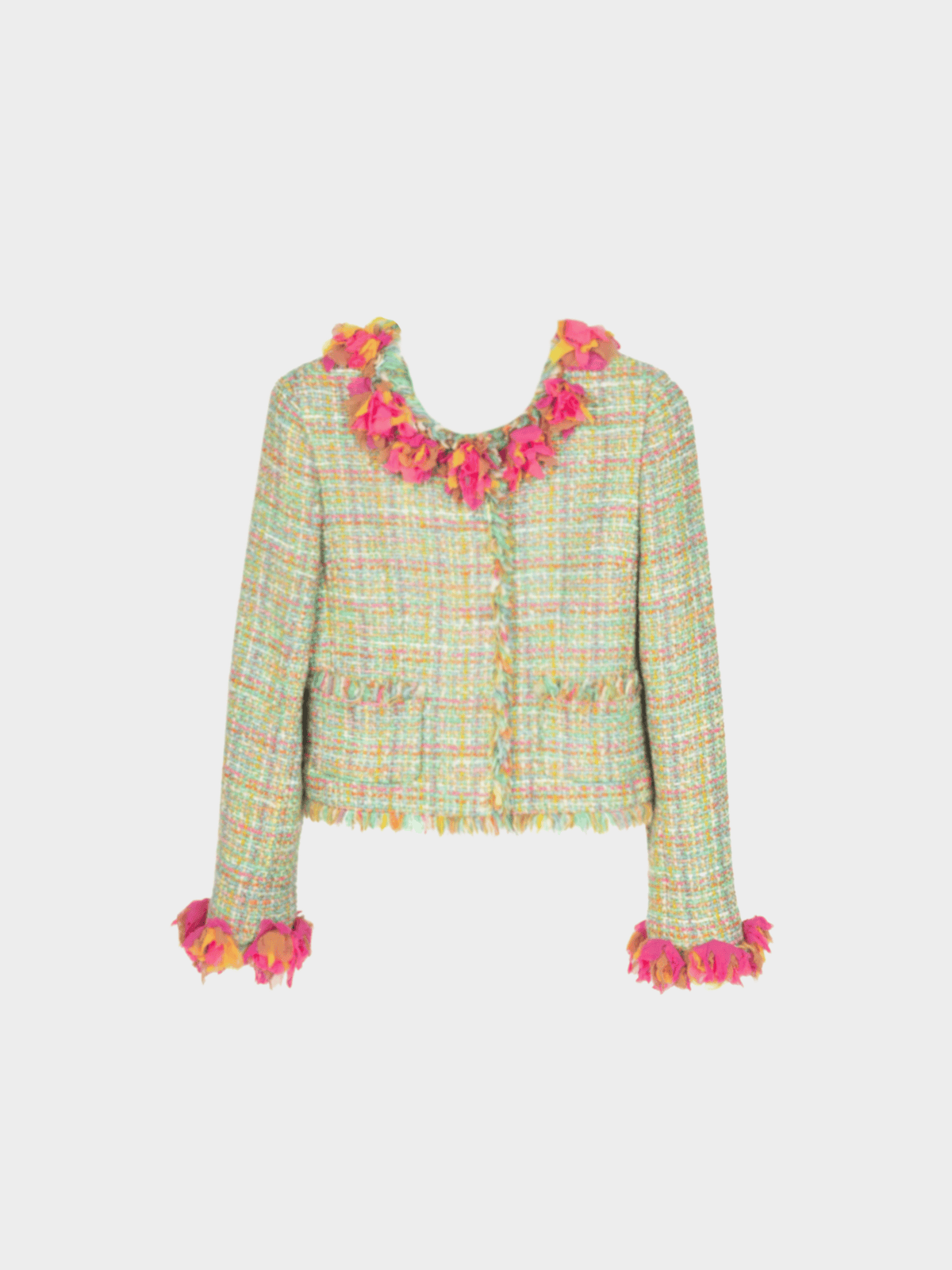 Chanel Métiers d’Art 2001 Mint-Green Wool-Tweed Rosette-Trim Jacket