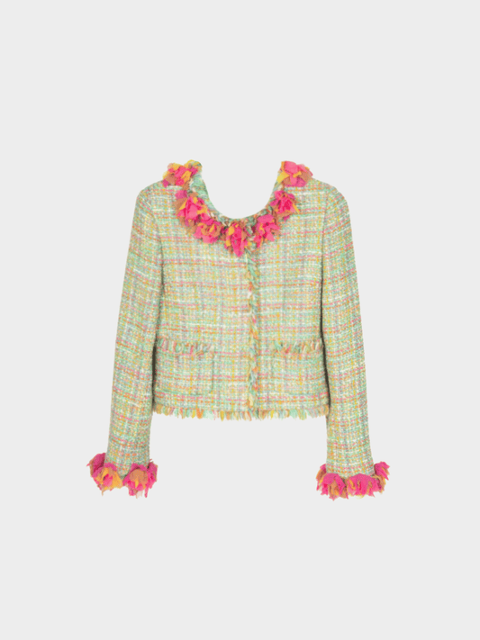 Chanel Métiers d’Art 2001 Mint-Green Wool-Tweed Rosette-Trim Jacket